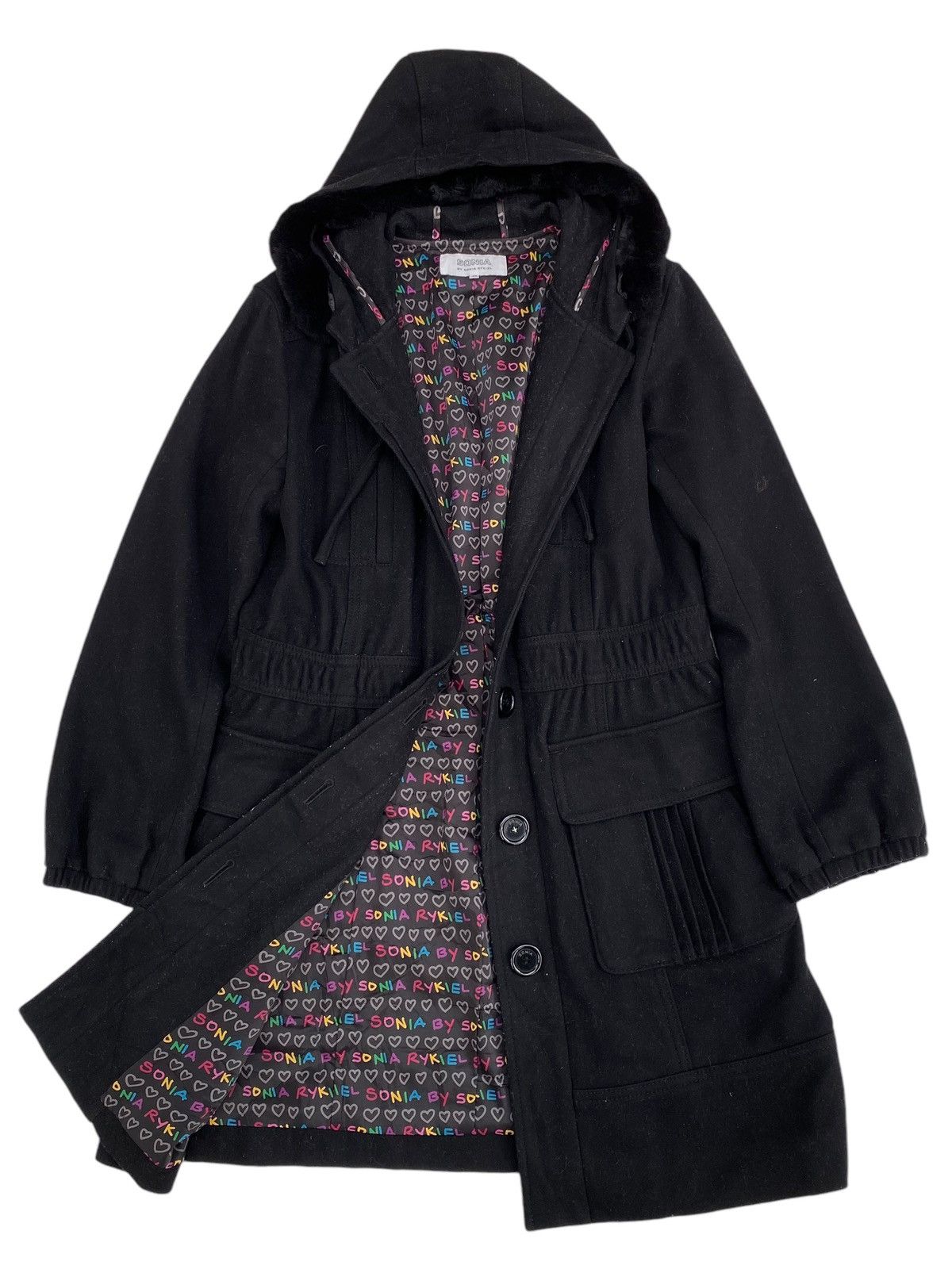 Sonia Rykiel Wool Cashmere Jacket Fur Rabbit Hood