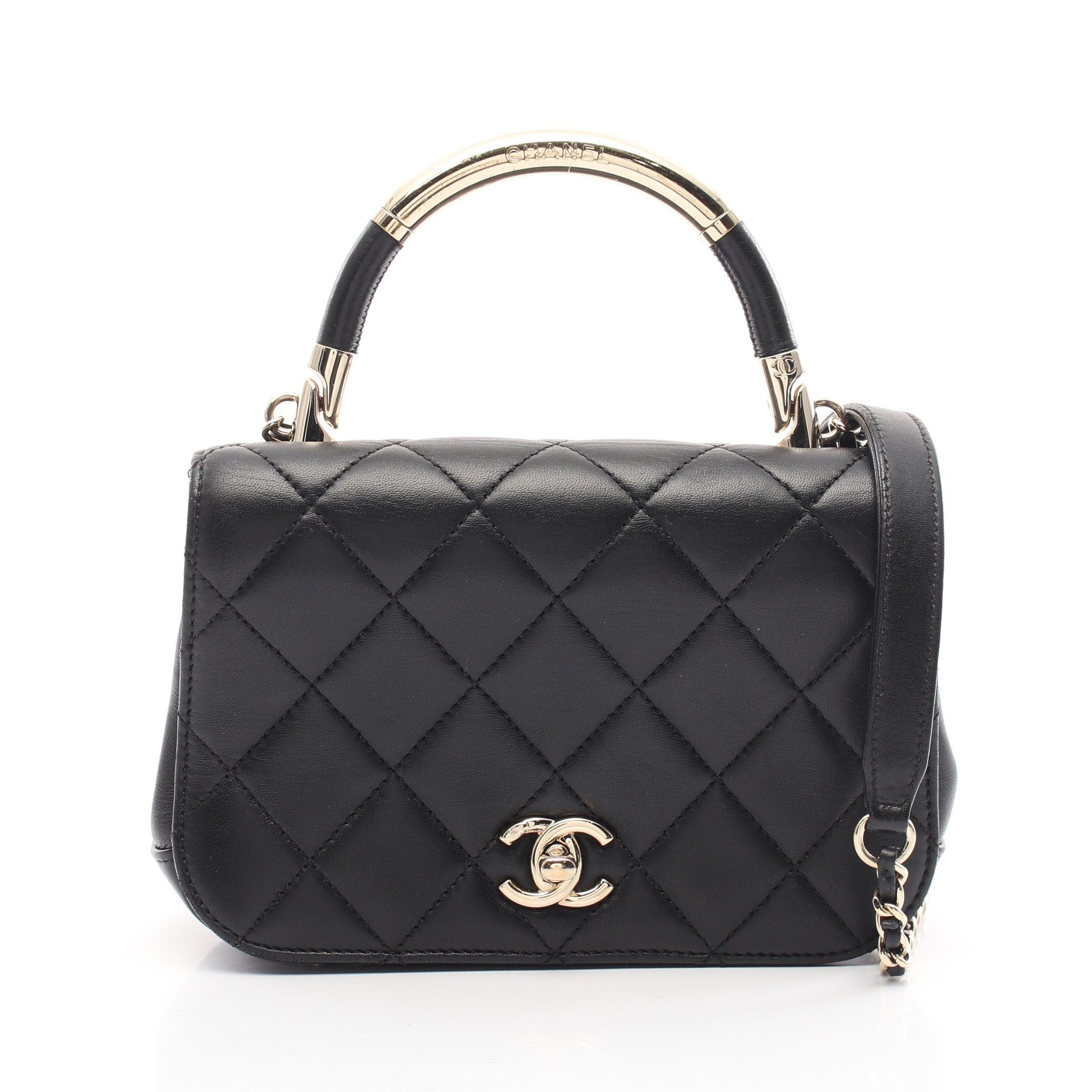 Chanel Chanel Matelasse Chain Shoulder Bag Metal Handle Lambskin Black Gold Hardware Size ONE SIZE - 1 Thumbnail