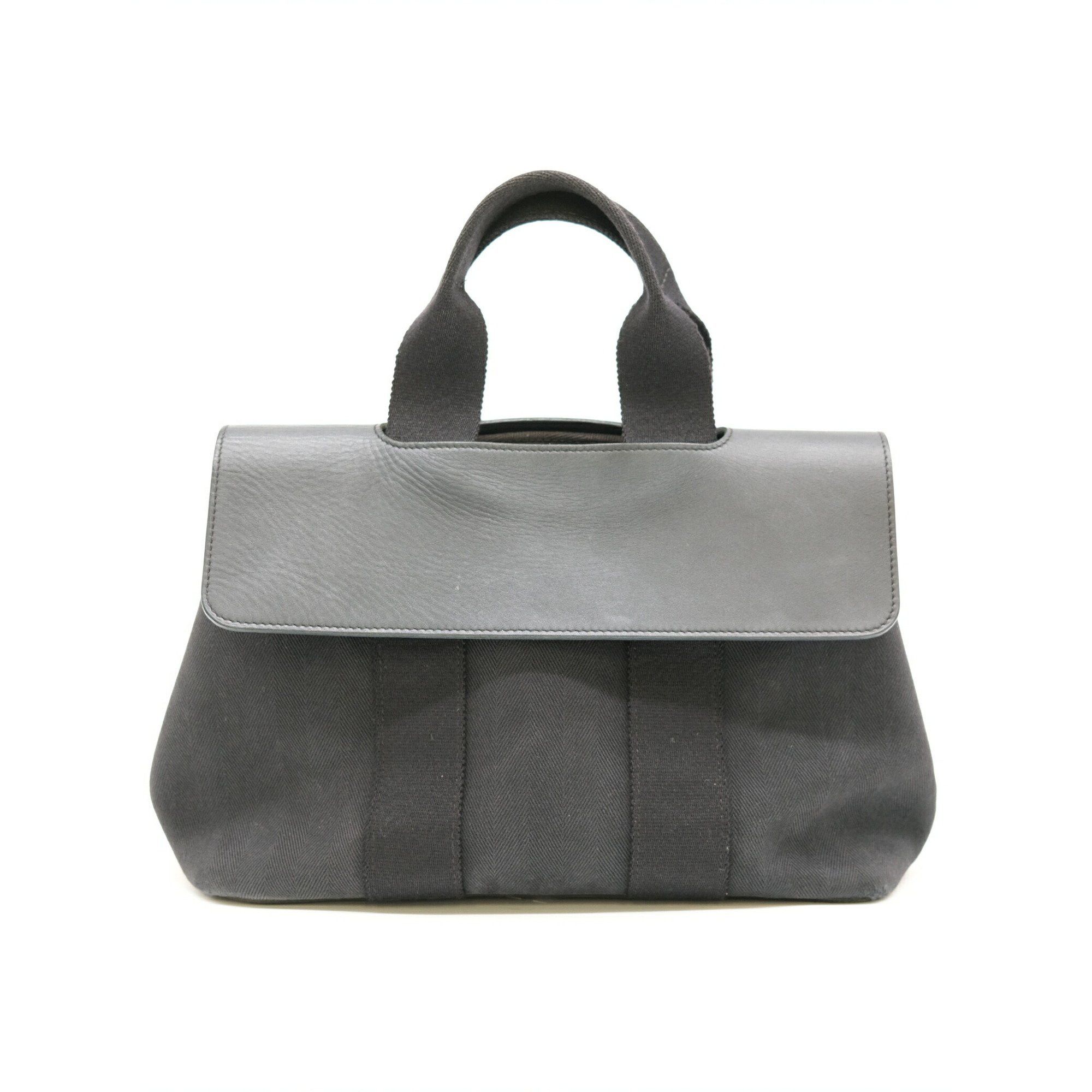 image of Hermes Tote Bag Handbag Valparaiso Pm Toile Chevron Black Canvas Leather, Women's