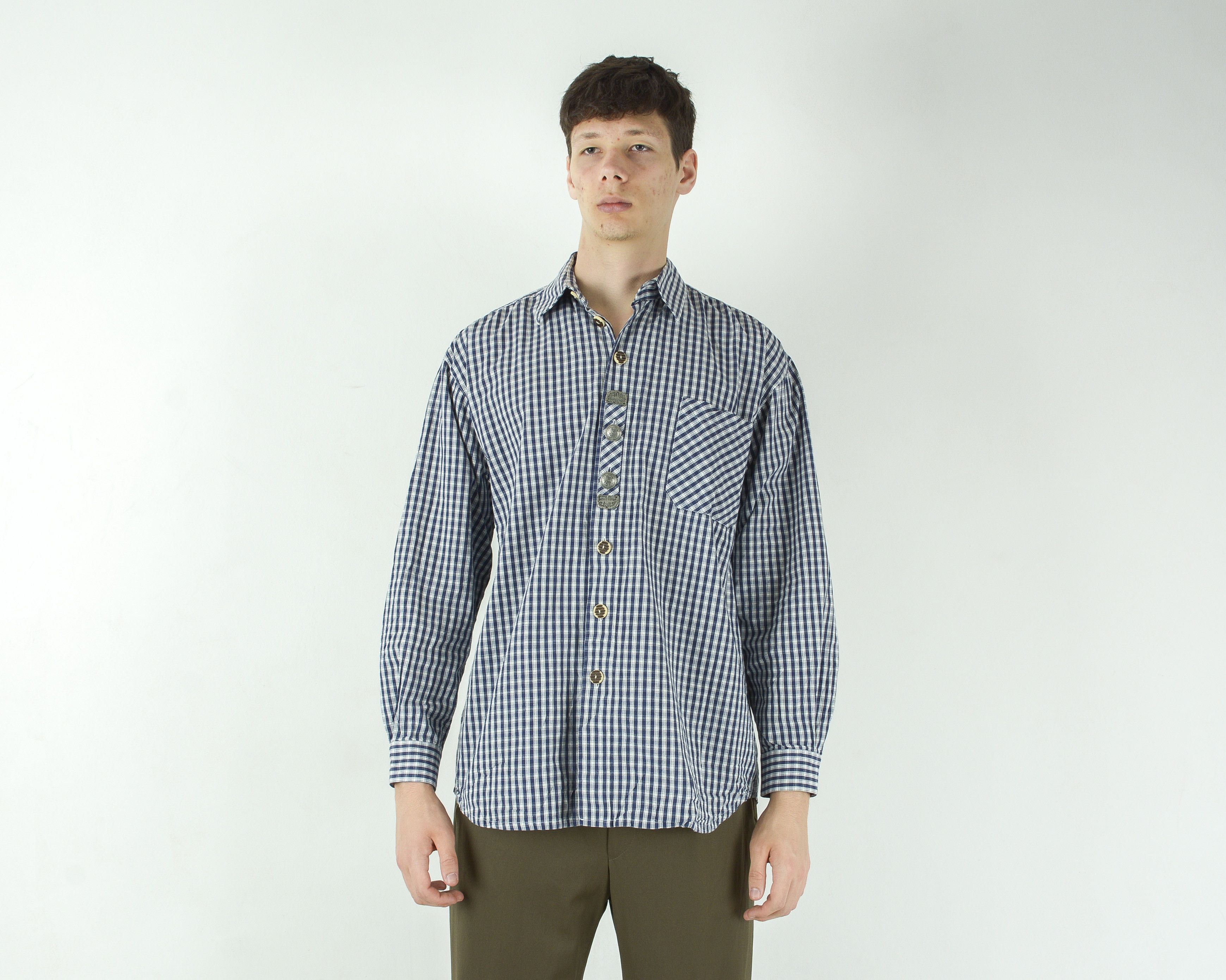 Vintage SOLO trachten jager janker Check Shirt Button Long Sleeve m Size US M / EU 48-50 / 2 - 2 Thumbnail