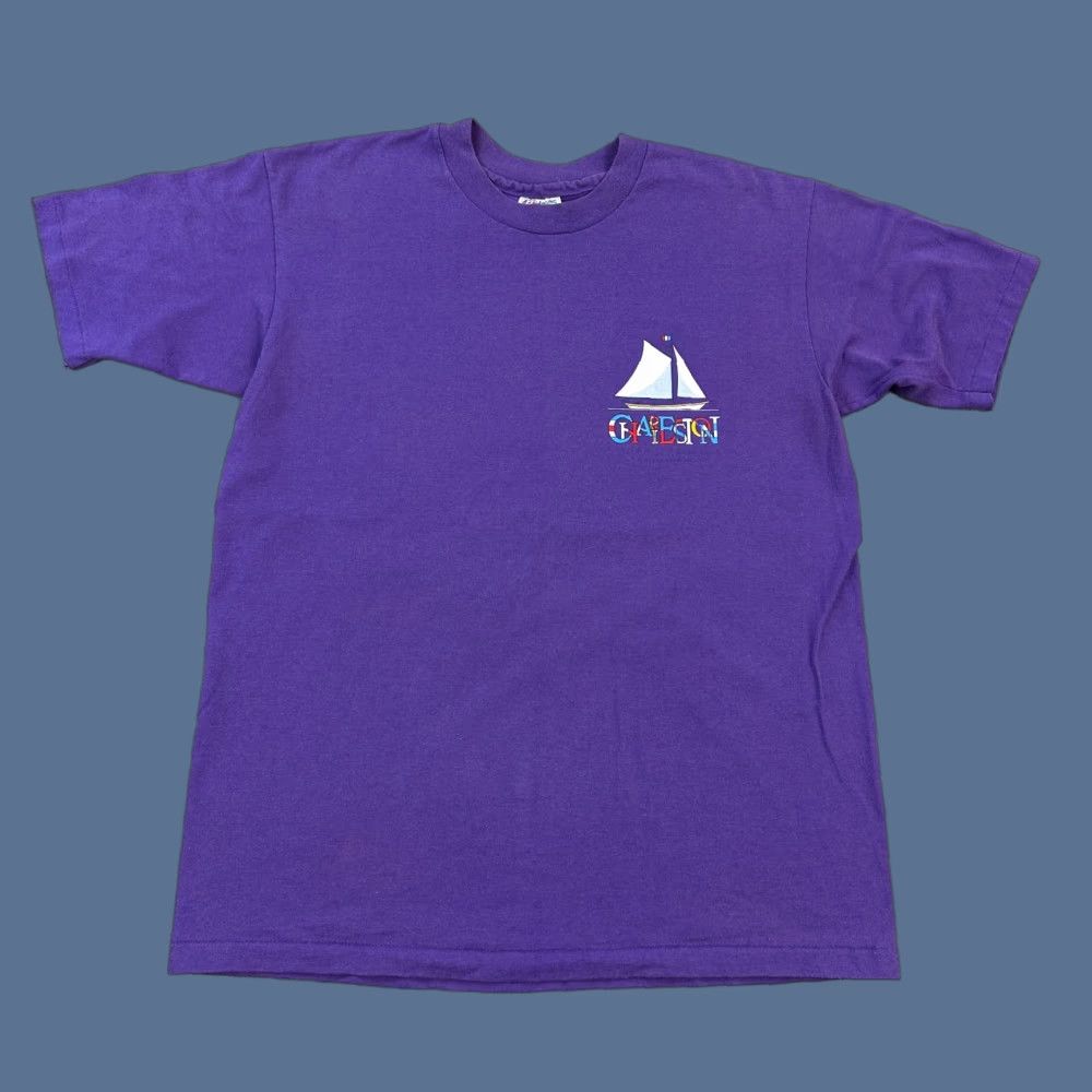 Hanes VINTAGE Hanes Fifty Fifty Shirt Mens Large Charleston Sailboat Single Stitch USA Shirt Mens Large Purple 90s Art Classic Retro USA Mens Size US L / EU 52-54 / 3 - 1 Thumbnail