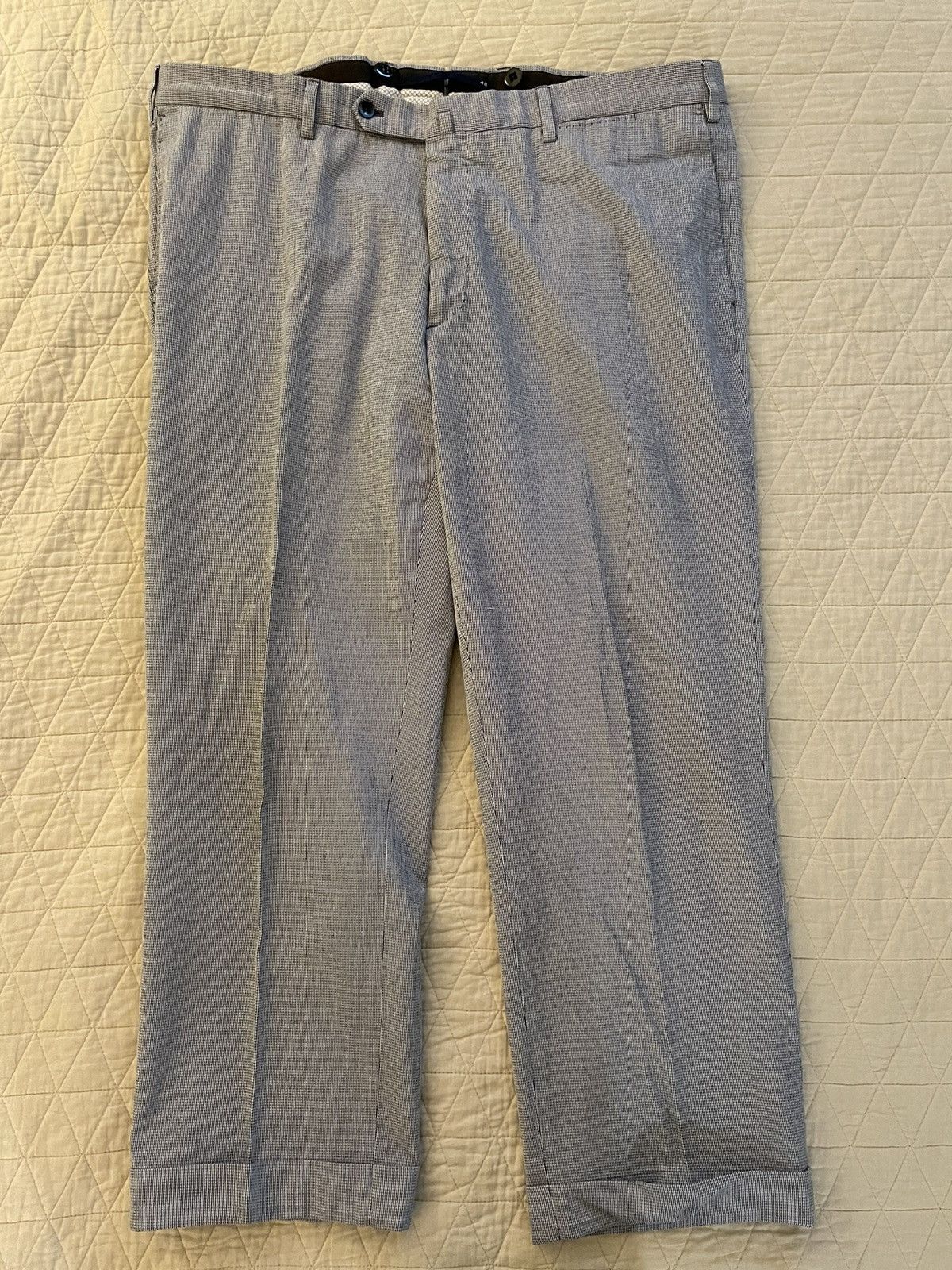 Incotex Textured Cotton Micro Check Flat Front Trouser Size US 40 / EU 56 - 5 Thumbnail