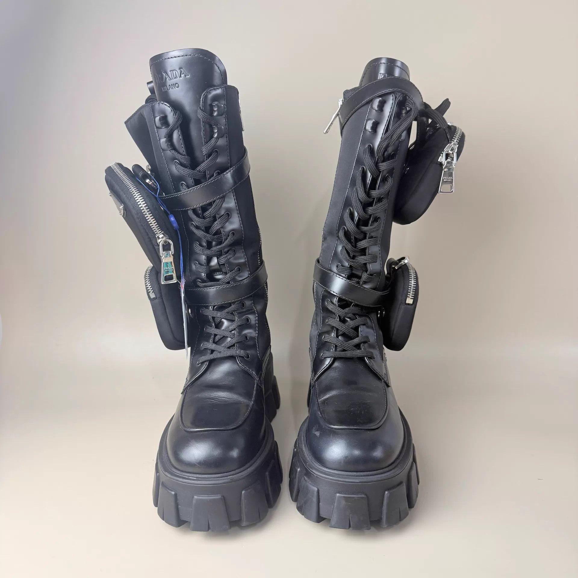 Prada Prada Black Tactical Mid-Calf Boots w/ Triangle Logo 36.5 Size US 6 / IT 36 - 2 Thumbnail