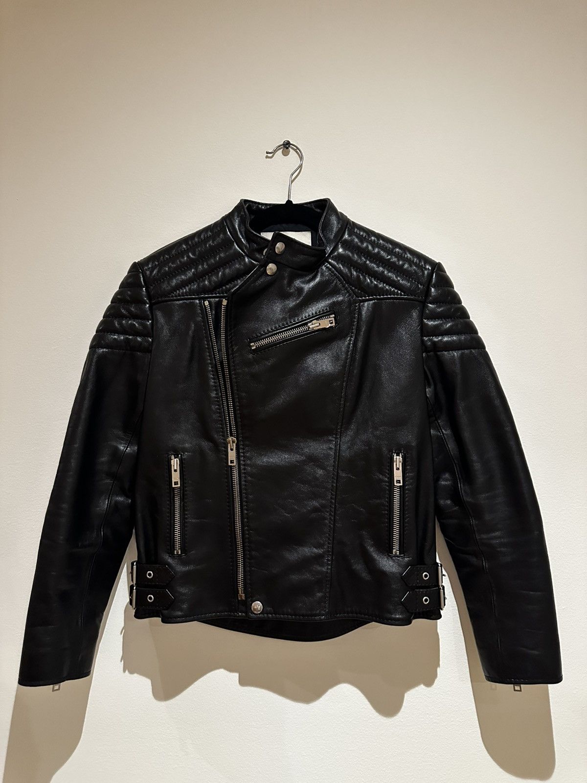 Celine AW19 Biker Jacket Black Leather Padded Size XS / US 0-2 / IT 36-38 - 8 Thumbnail