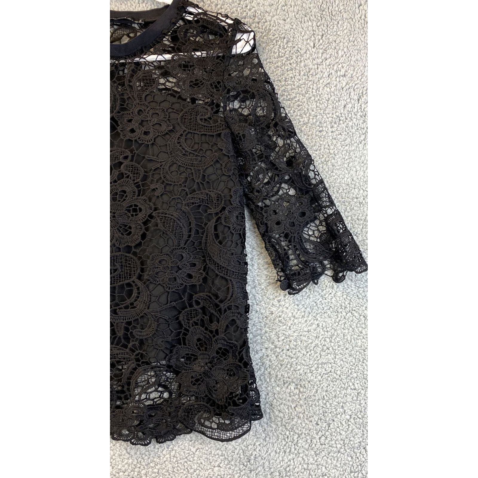 Zara Zara Blouse Shirt Womens S Black Lace Short Sleeve V-Neck Breathable Casual Bohemian Festival Spring Summer Regular Kirk Size S / US 4 / IT 40 - 3 Thumbnail