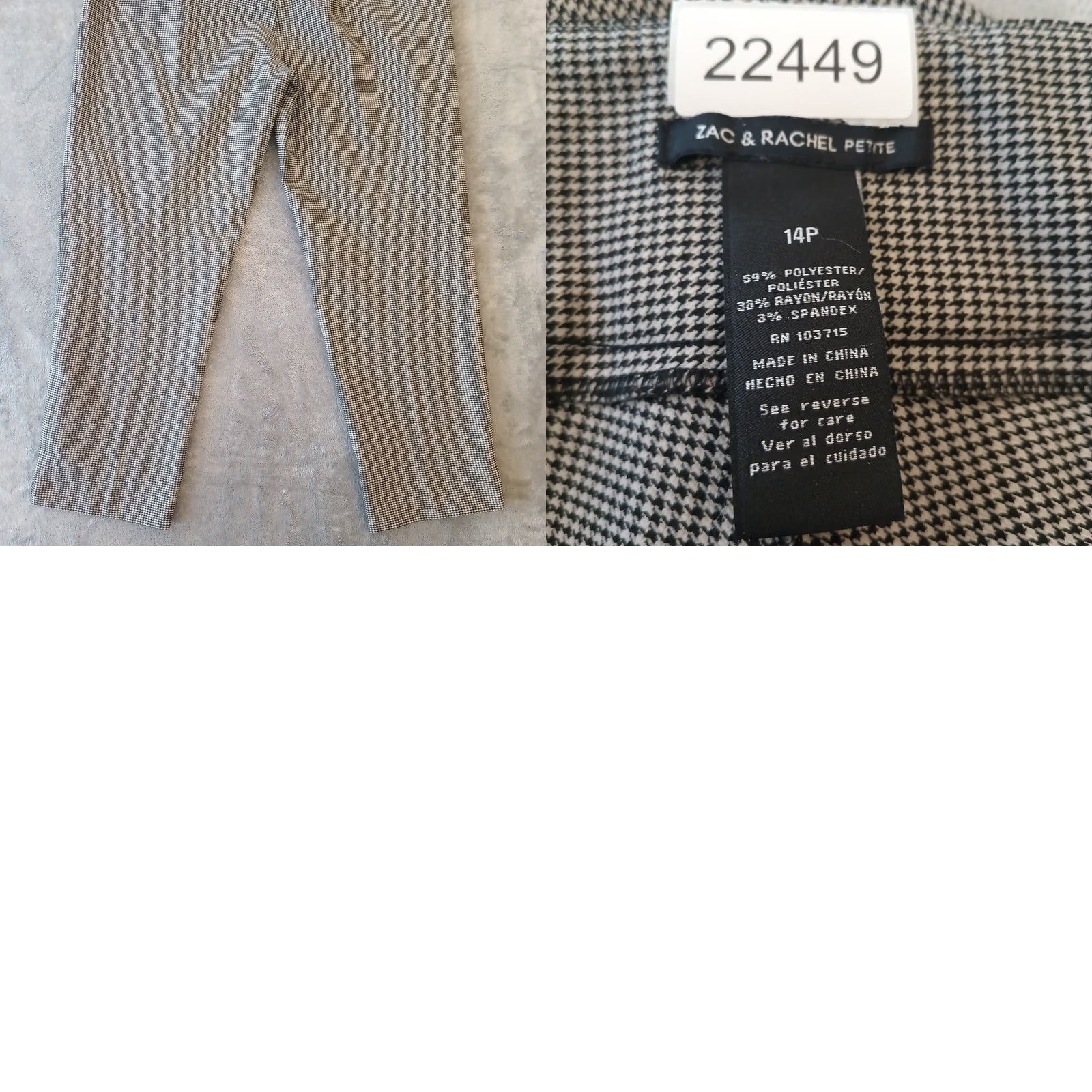 Vintage Zac & Rachel Pants Womens 14P Gray Ankle Size Black Houndstooth Pull Stretch Size 36" / US 14 / IT 50 - 8 Thumbnail