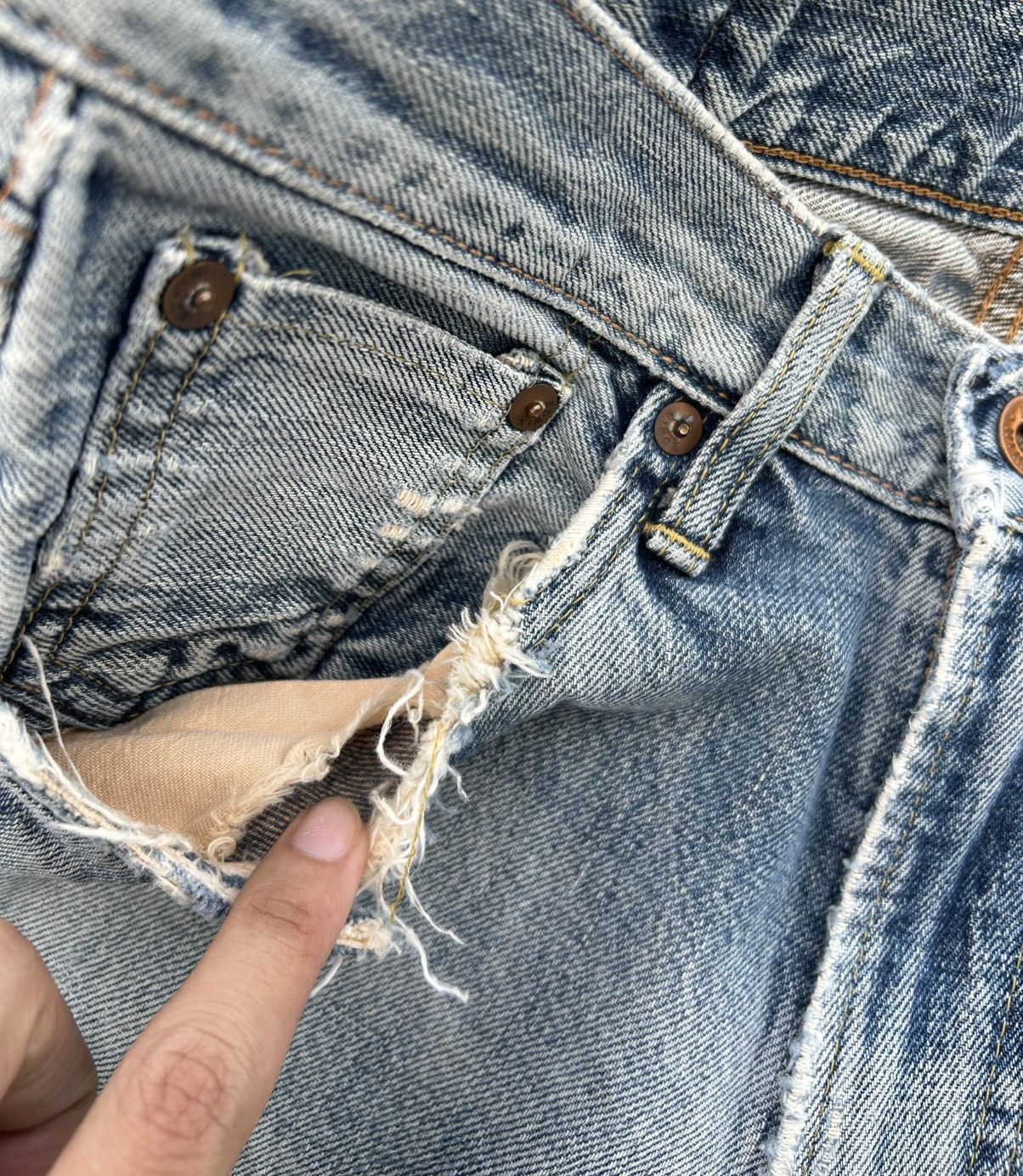 Kapital VINTAGE EDWIN 505X SELVEDGE DISTRESSED DENIM JEANS Size US 29 - 8 Thumbnail