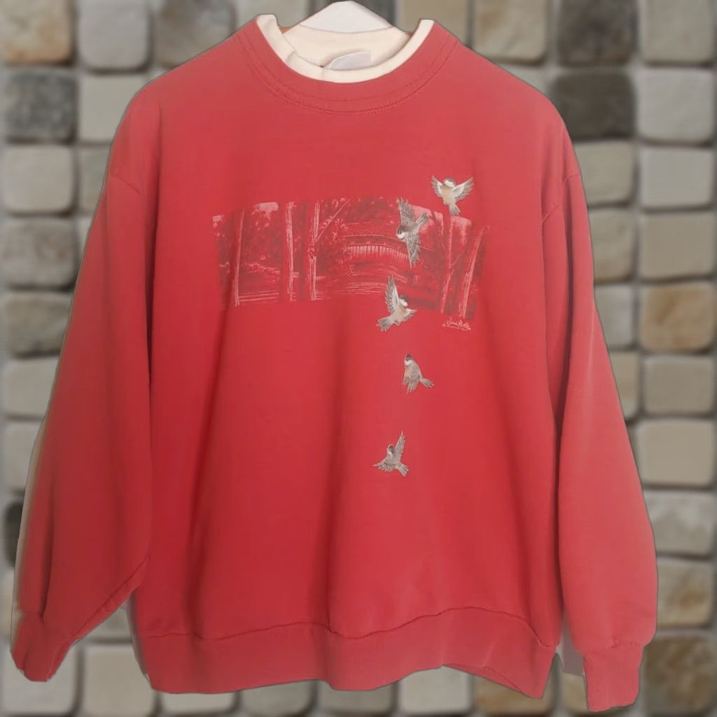 Vintage VINTAGE Morning Sun Sweatshirt Woman XL Red Bird Nature Grannycore Crew Neck Pullover Long Sleeve Cotton Blend Knit Size XL / US 12-14 / IT 48-50 - 1 Thumbnail