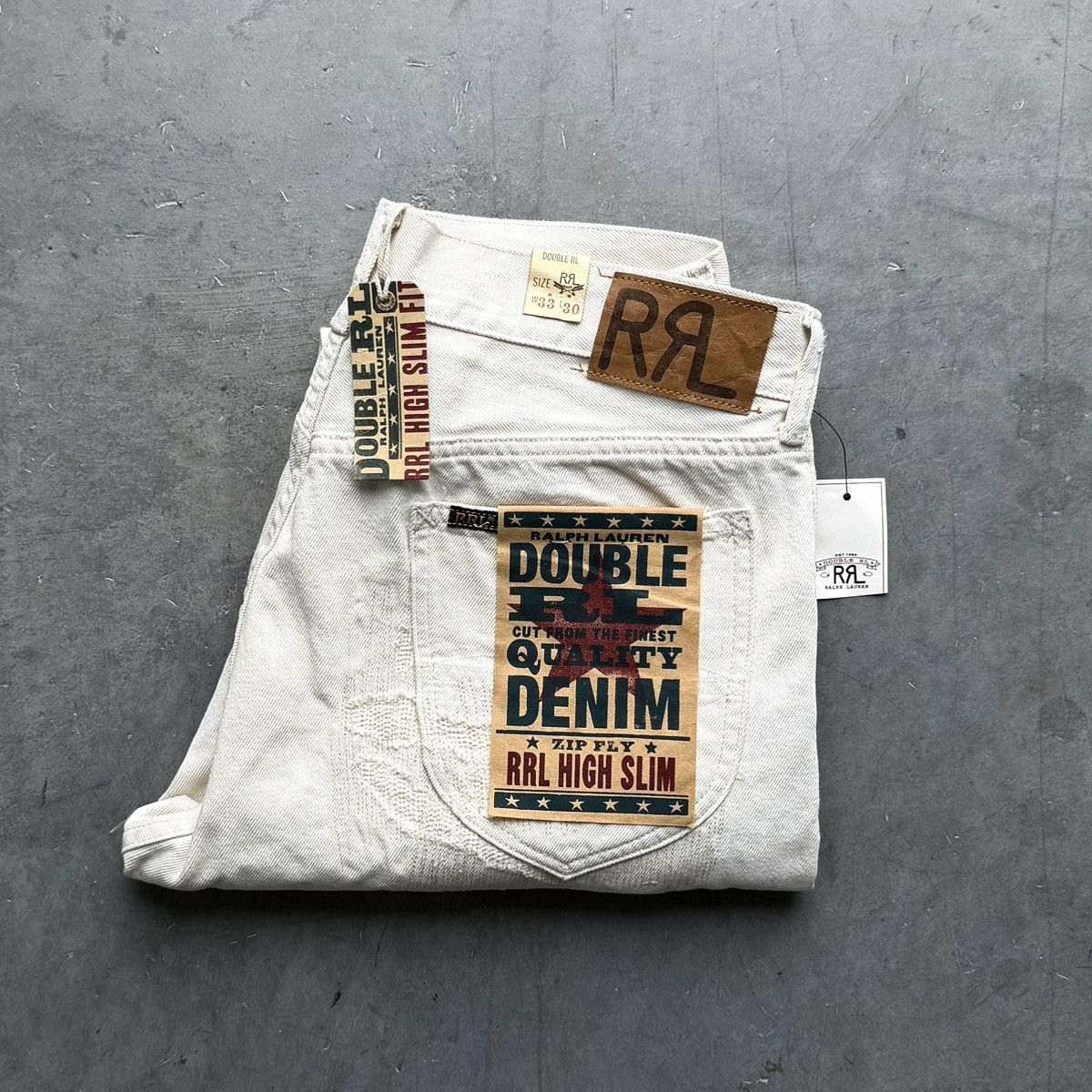 RRL Ralph Lauren RRL RALPH LAUREN HIGH SLIM REPAIRED NATURAL JEANS 33x30 NWT Size US 33 - 1 Thumbnail