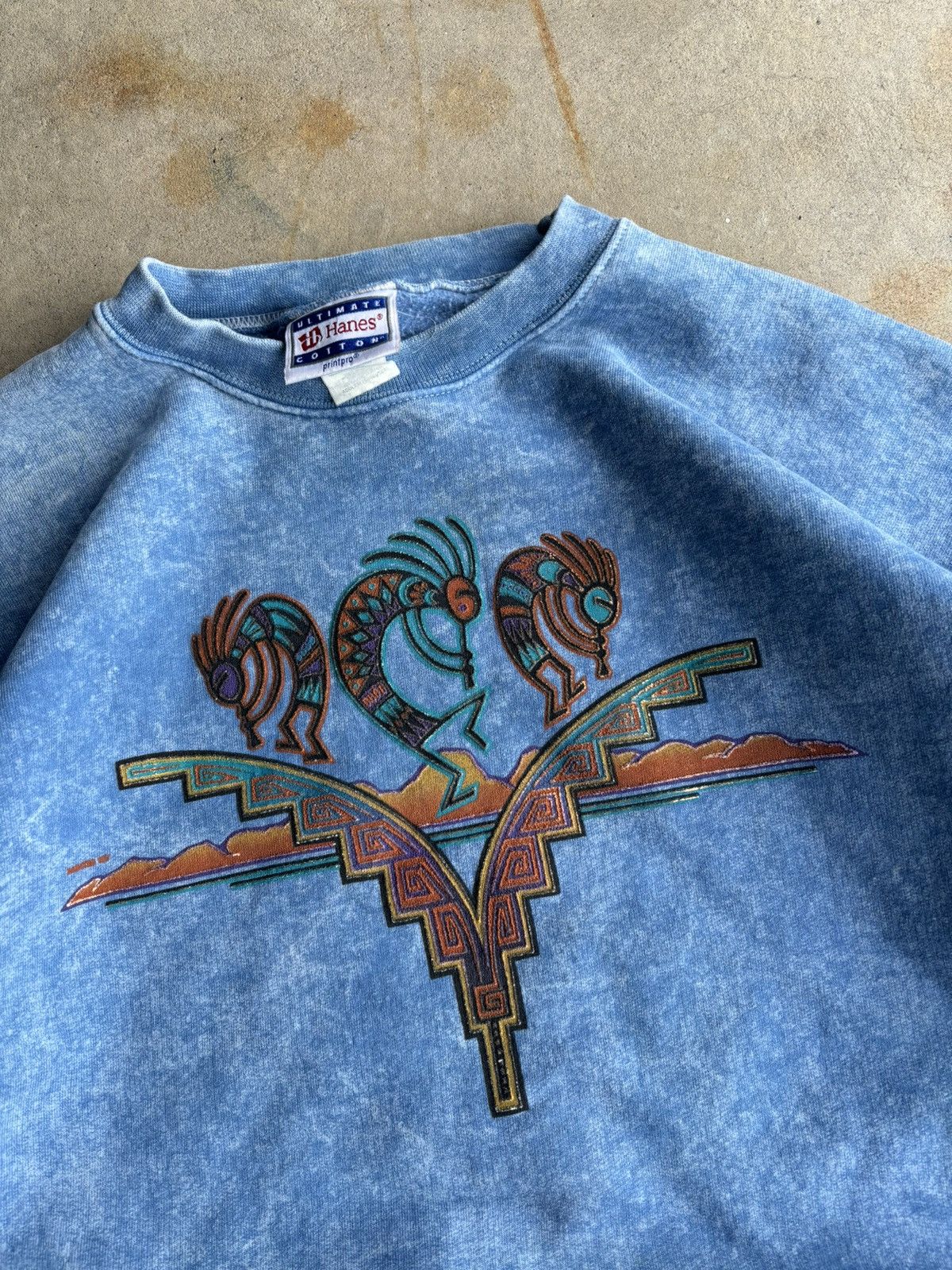 Native × Vintage Crazy Tribal Blue Dyed Boxy Denali Native Hanes Sweater Size US L / EU 52-54 / 3 - 3 Thumbnail
