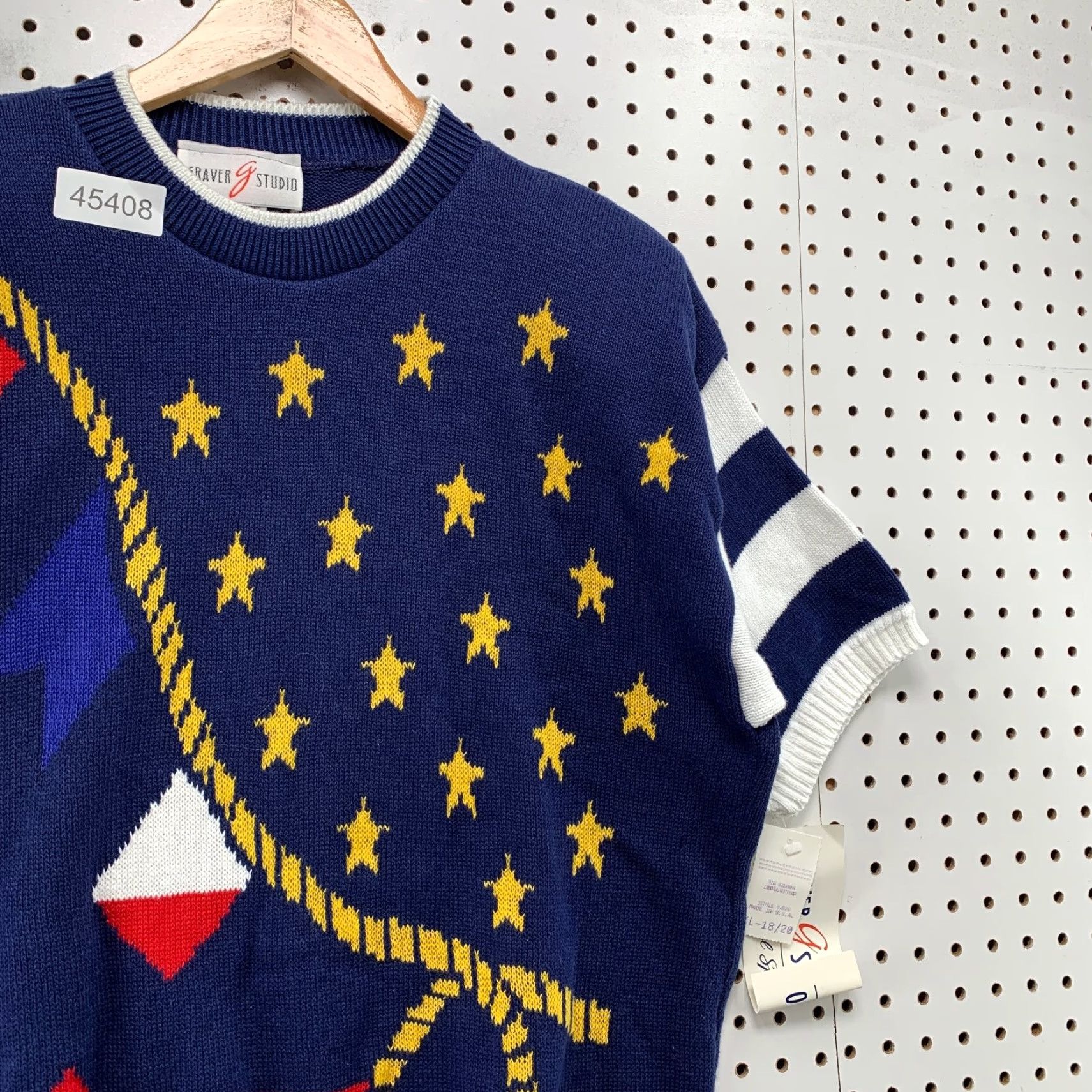 Vintage VINTAGE Susan Graver Nautical Sweater Womens XL Knit Short Sleeve Stars Flag USA Size XL / US 12-14 / IT 48-50 - 3 Thumbnail