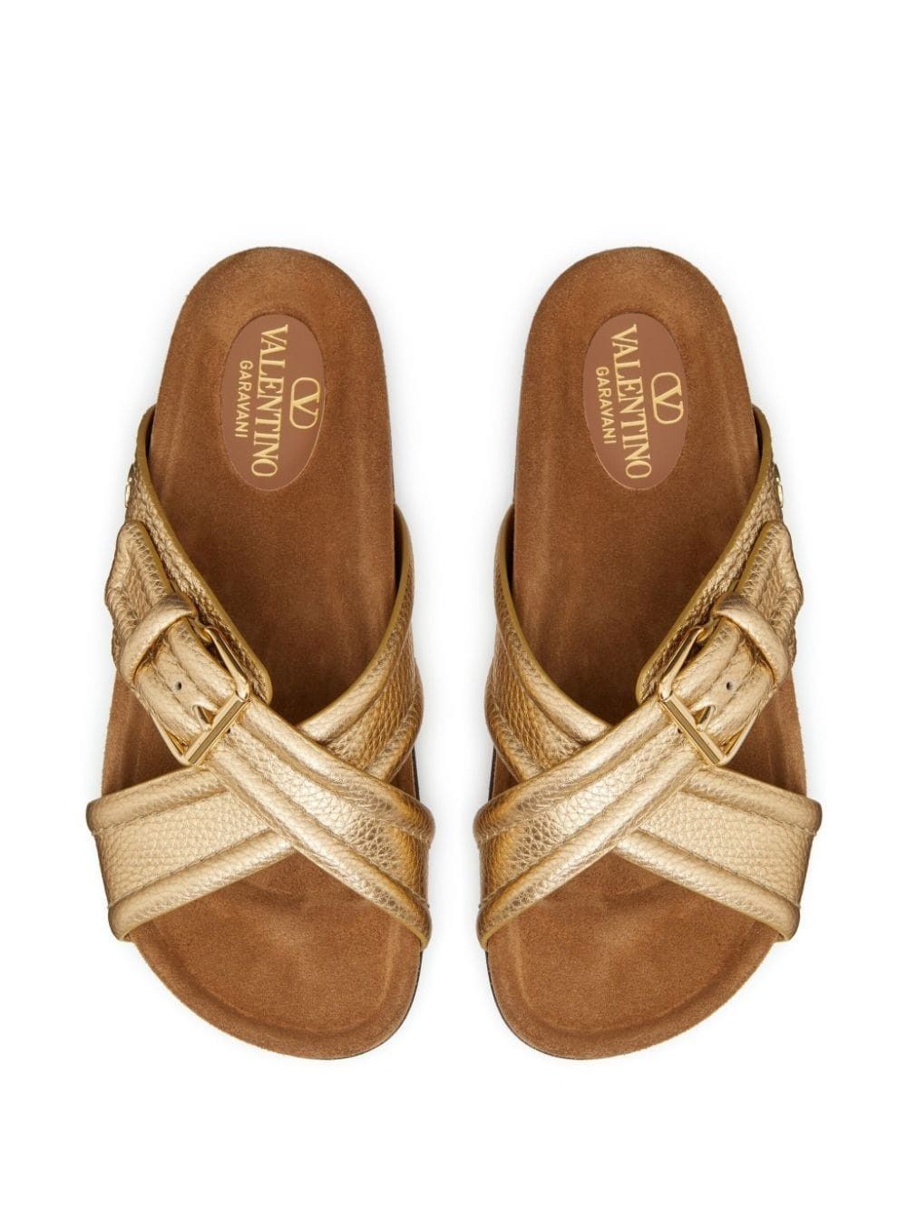 Valentino oc11z0825 Crossover-Strap Leather Slides in Gold Size US 7 / IT 37 - 4 Thumbnail
