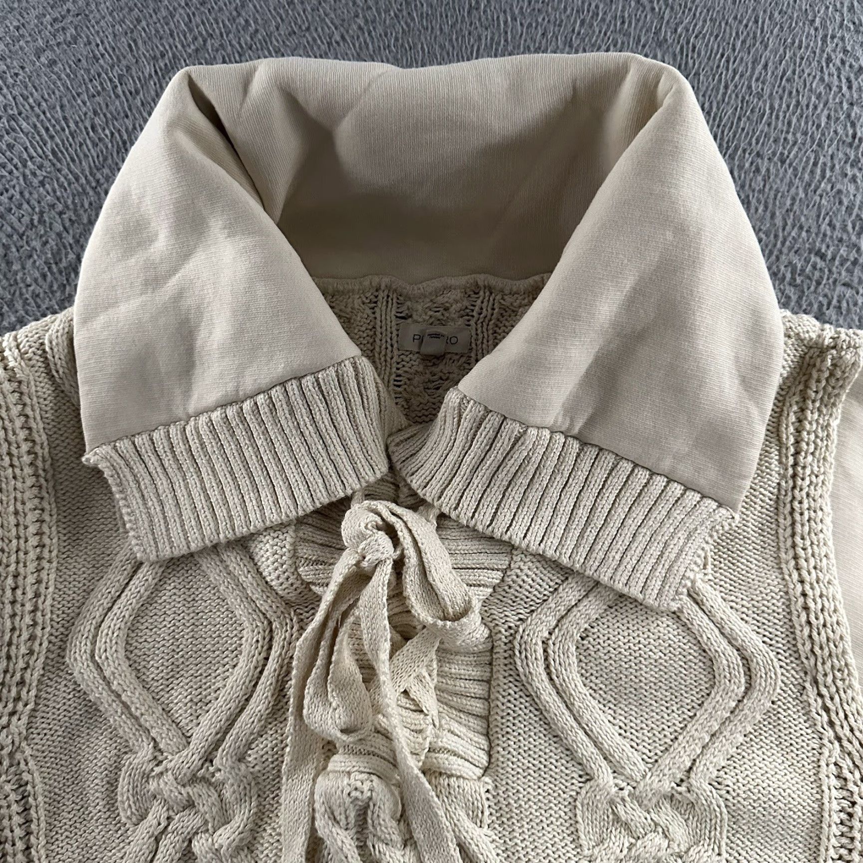 Vintage VINTAGE Pilcro Womens Sweater Beige Medium Anthologie Cable Laced Twofer Cotton Blend Size M / US 6-8 / IT 42-44 - 2 Thumbnail