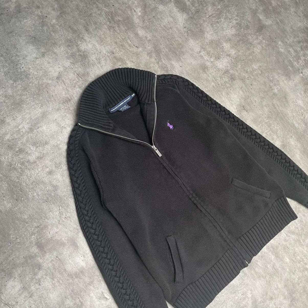Designer Vintage Women’s Zip Up Cable Knit from 2000s OLD MONEY Size M / US 6-8 / IT 42-44 - 2 Thumbnail