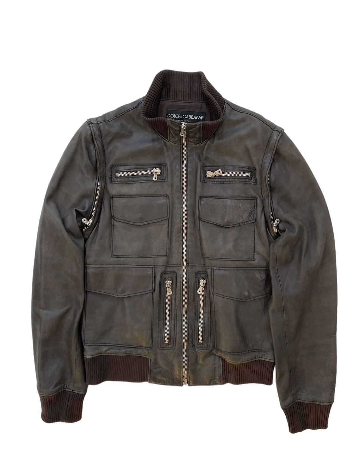 image of Dolce Gabbana 2000S D&g Cargo Multi-Pocket 2Way Lamb Leather Vest Jacket in Brown (Size Medium)