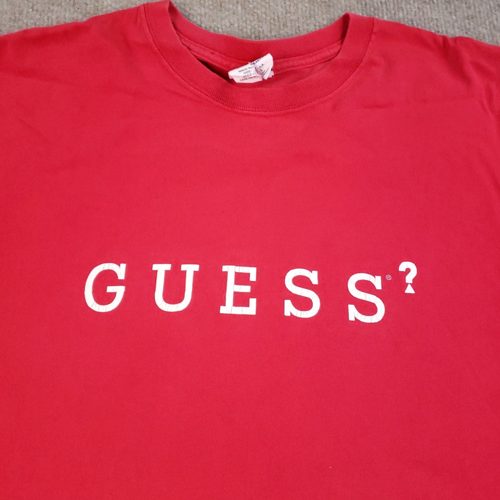 Guess VINTAGE Guess Shirt Mens Large Red Logo 90s Tee USA Made 90s Vintage Graphic Print Crew Neck Short Sleeve Size US L / EU 52-54 / 3 - 6 Thumbnail