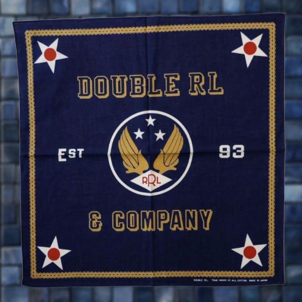 Ralph Lauren RRL Ralph Lauren Logo Graphic Print Bandana Scarf Indigo Blue 51cm×51cm New Size ONE SIZE - 1 Thumbnail