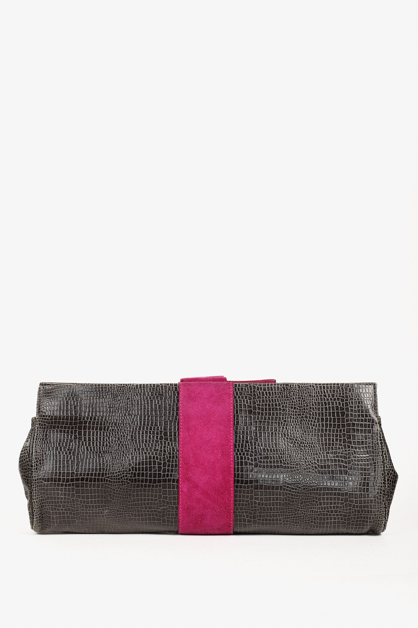 Emporio Armani Emporio Armani Croc-Embossed Leather Purple Suede-Bow Bag Size ONE SIZE - 4 Thumbnail