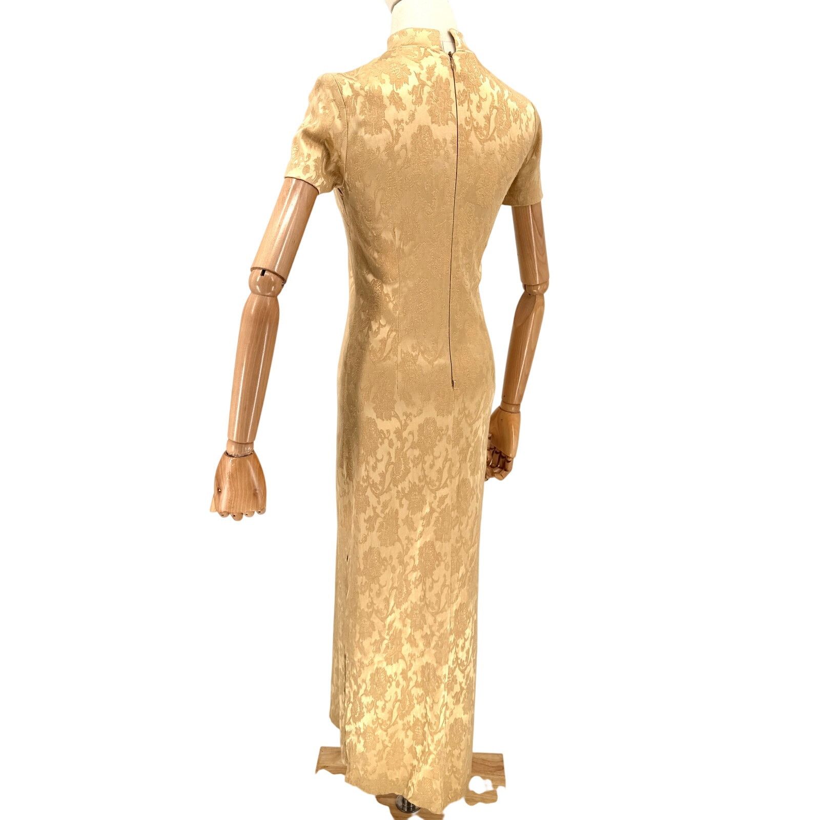 Vintage Yumi Mazao Paris Gold Floral Brocade Cheongsam Maxi Dress Size XS / US 0-2 / IT 36-38 - 5 Thumbnail