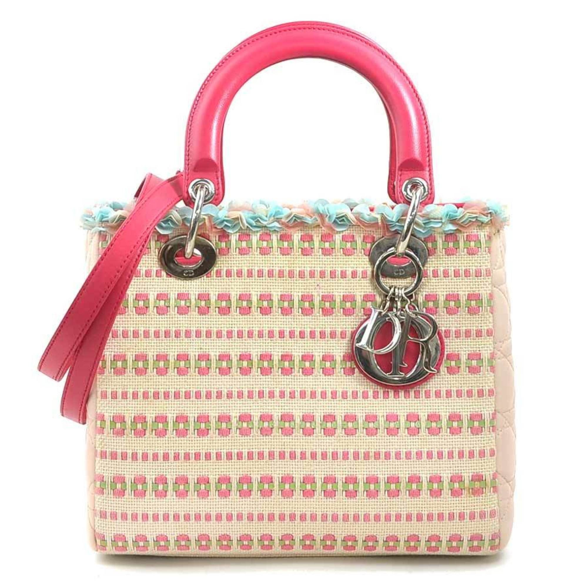 Christian Dior Handbag Shoulder Bag Lady Canvas Leather Pink Ladies 90090A, Women's