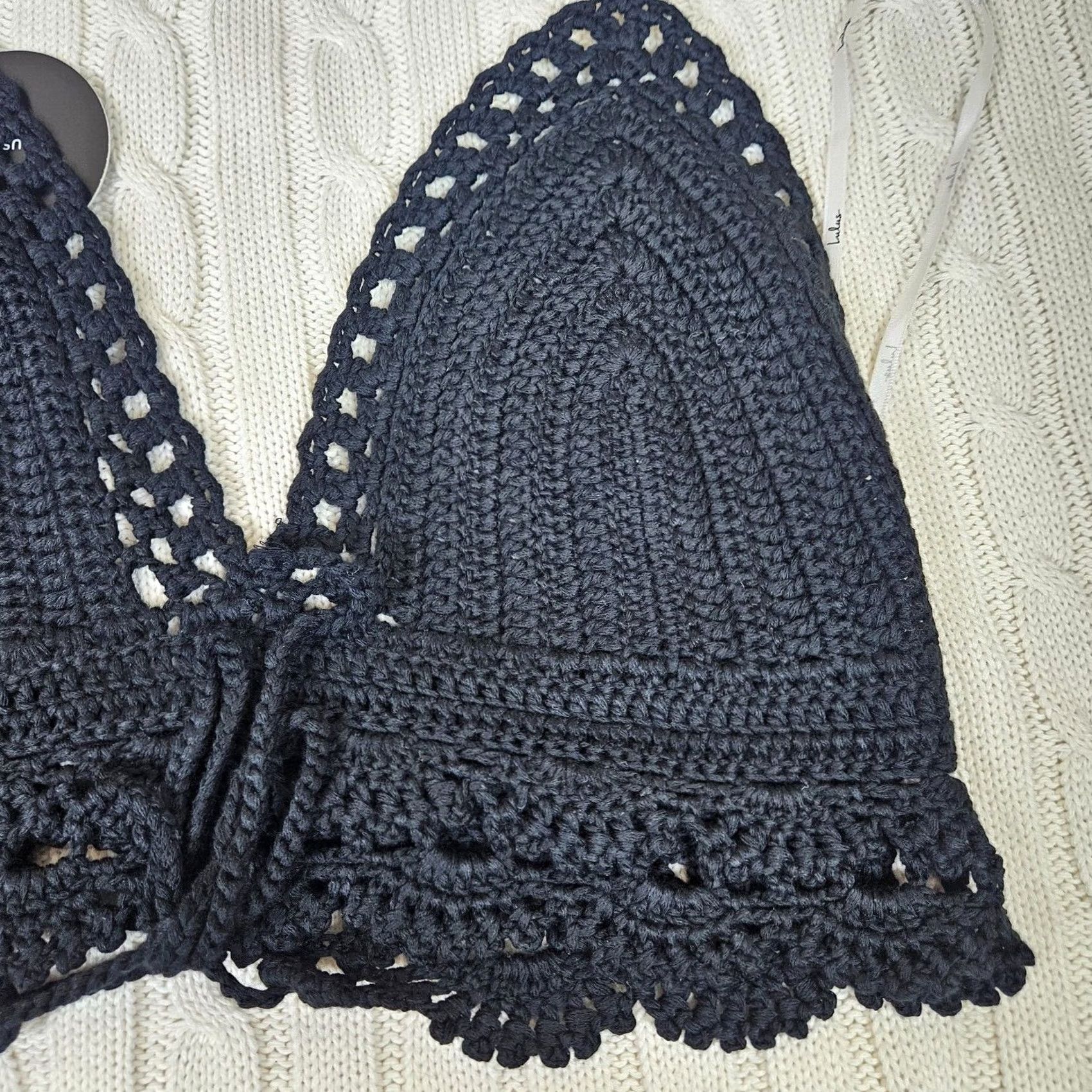 Lulus LULU'S Women Cropped Top Beach Crochet Black S/M Summer V-Neck Tie Sleeveless Size S / US 4 / IT 40 - 3 Thumbnail