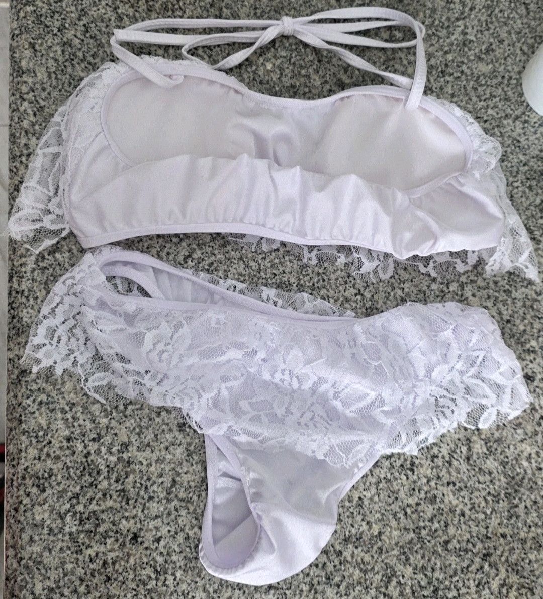 Other NWOT White Lace Bikini Bandeau Top & Bottom Set Medium Size ONE SIZE - 2 Thumbnail