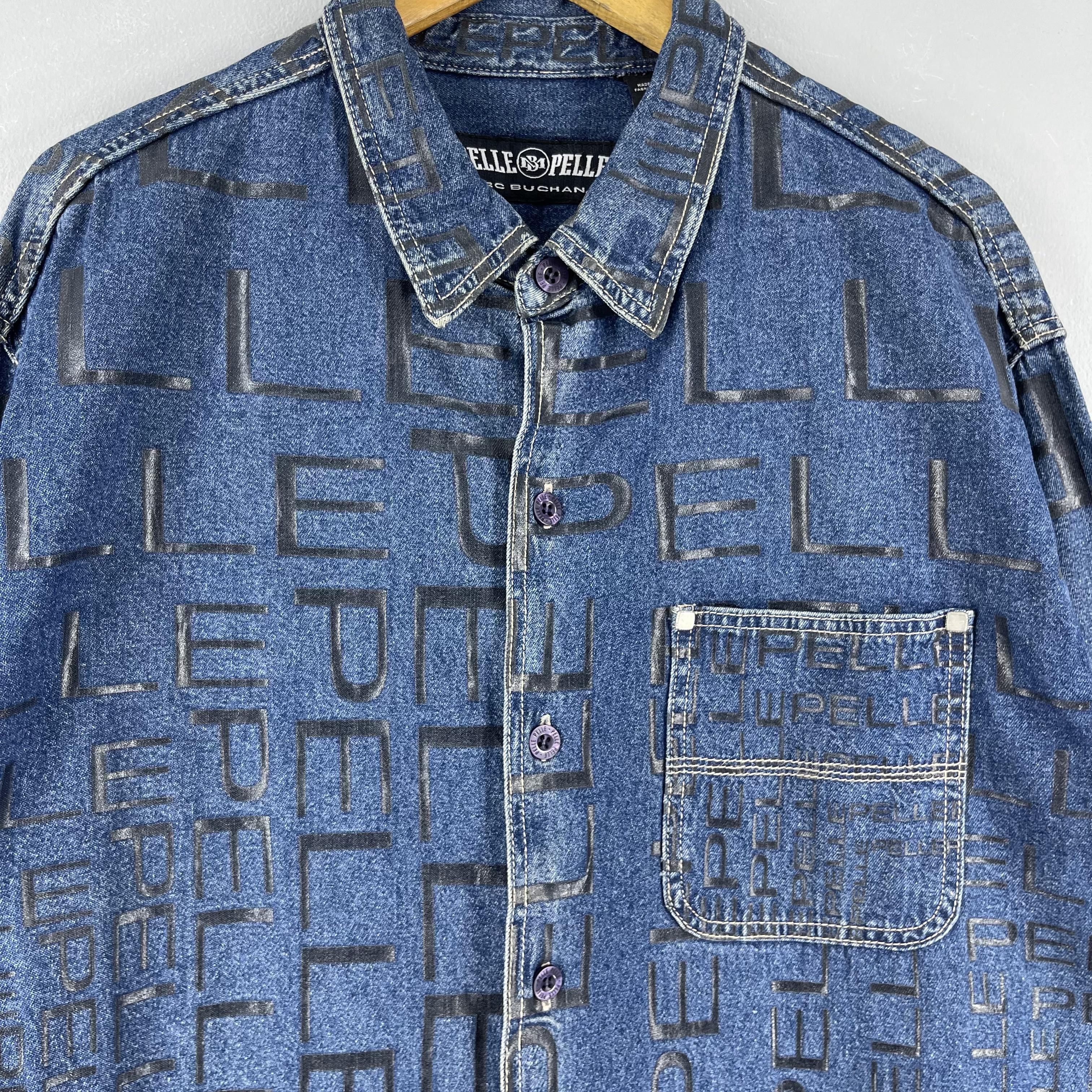 Marc Buchanan Vintage 90s PELLE PELLE Monogram Workwear Denim Jacket Size US L / EU 52-54 / 3 - 2 Thumbnail
