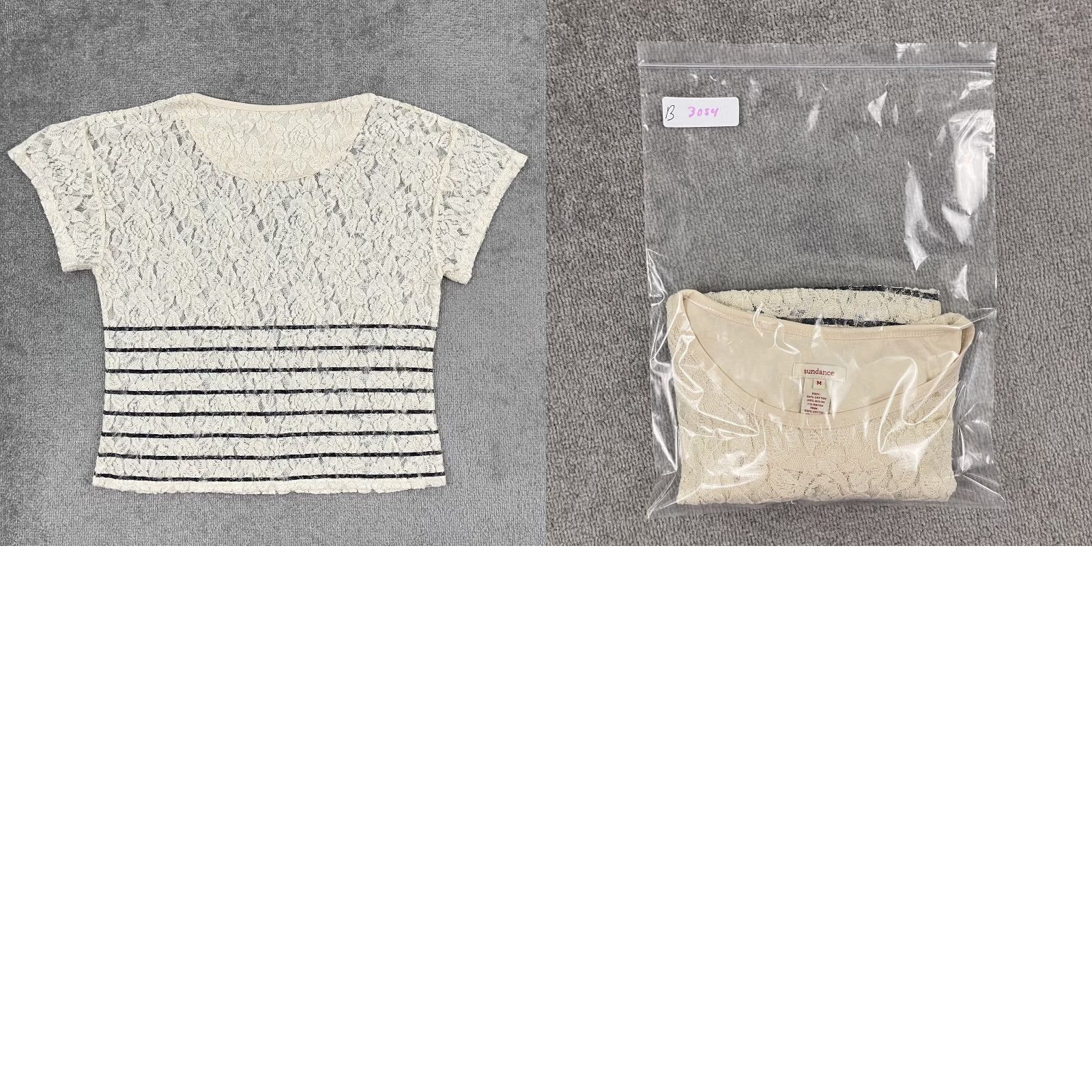 Vintage Sundance Blouse Womens Medium Cream Black Striped Floral Lace Sheer Boho Shirt Size M / US 6-8 / IT 42-44 - 8 Thumbnail