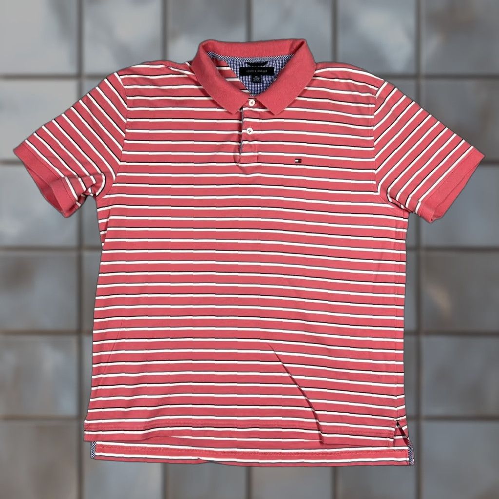 Tommy Hilfiger VINTAGE Tommy Hilfiger Polo Shirt Mens 2XL Pink Blue White Striped Minor Flaw Golf Casual Shirt Size US XXL / EU 58 / 5 - 1 Thumbnail