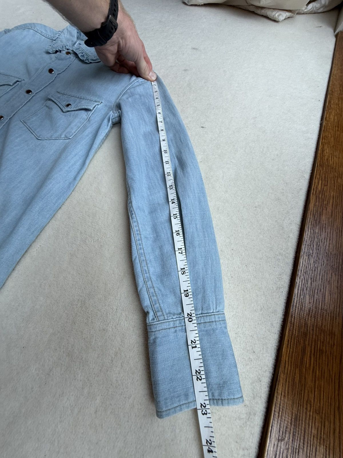 Saint Laurent Paris SS16 Saint Laurent ruffle collar blue denim shirt Hedi surf Size US S / EU 44-46 / 1 - 5 Thumbnail