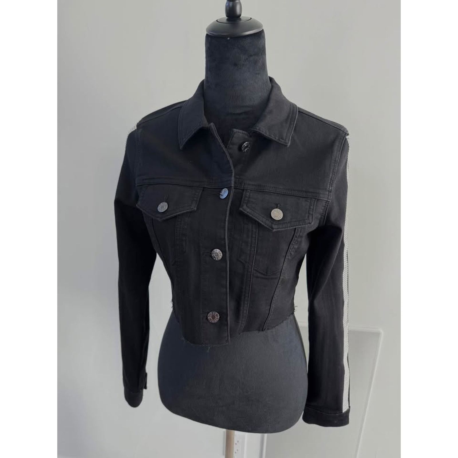 Guess New Guess black denim crop jacket with rhinestones size S Size S / US 4 / IT 40 - 1 Thumbnail