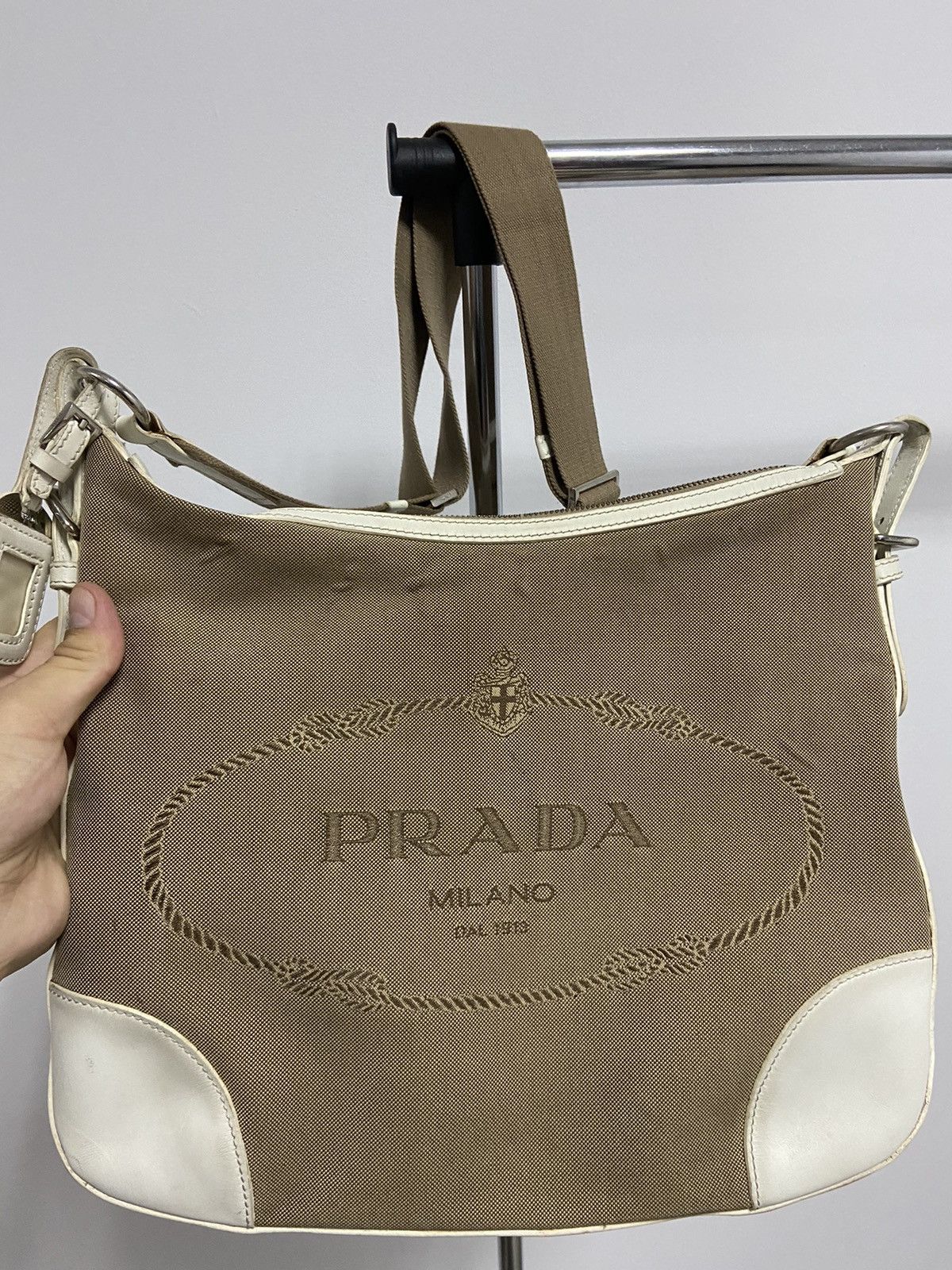 Luxury × Prada × Vintage Prada Jacquard Big Logo Vintage Tote Bag 