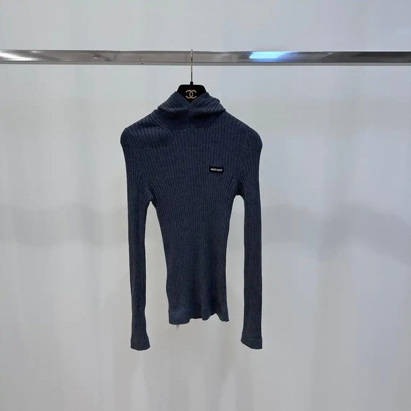 Miu Miu Miu Miu Gray Ribbed Pullover Sweater 0089 Size S / US 4 / IT 40 - 1 Thumbnail