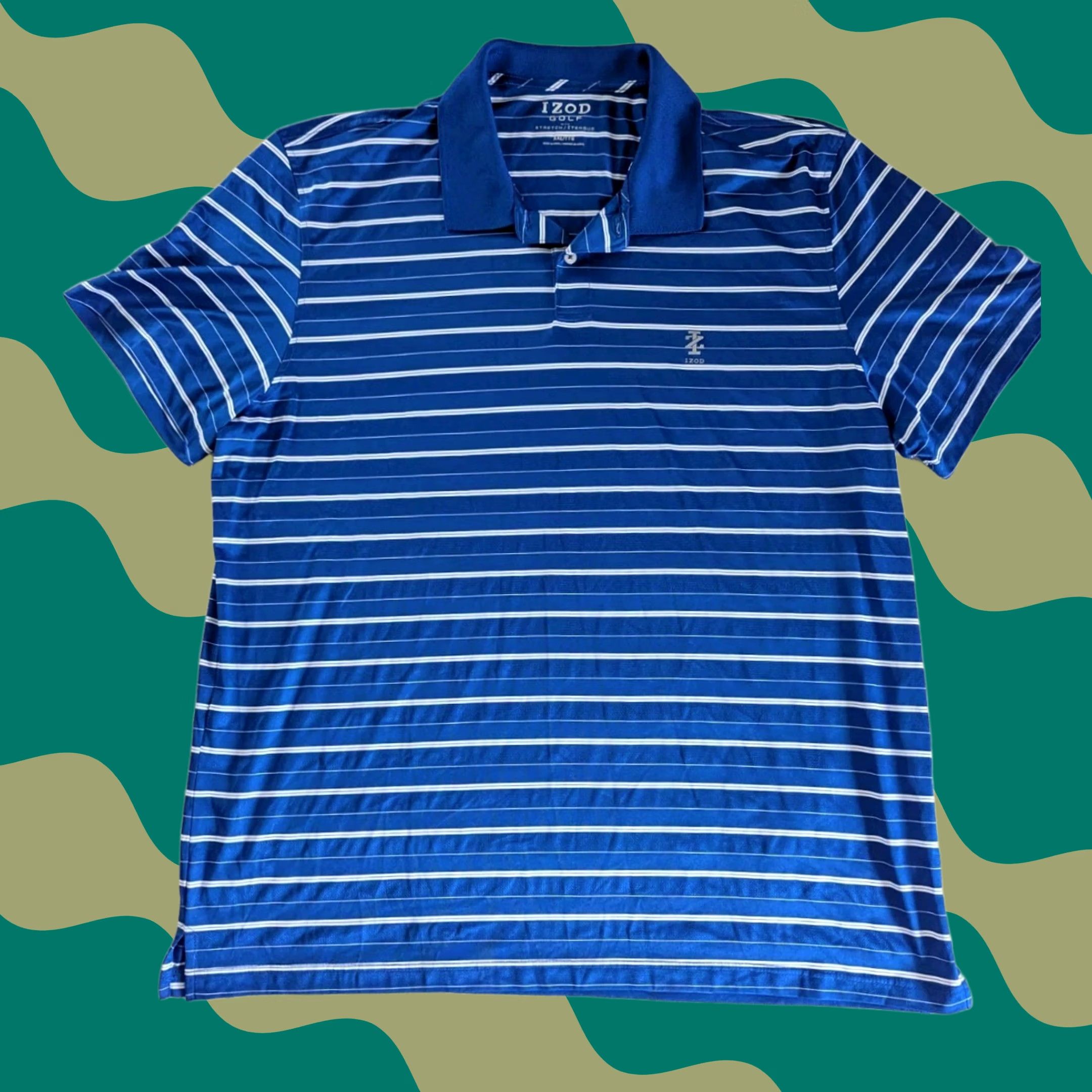 Izod IZOD Golf Polo Shirt Short Sleeve Striped Blue Mens XXL Regular Breathable Moisture Wicking Quick Dry Performance Sports Polo Shirt Size US XXL / EU 58 / 5 - 1 Thumbnail