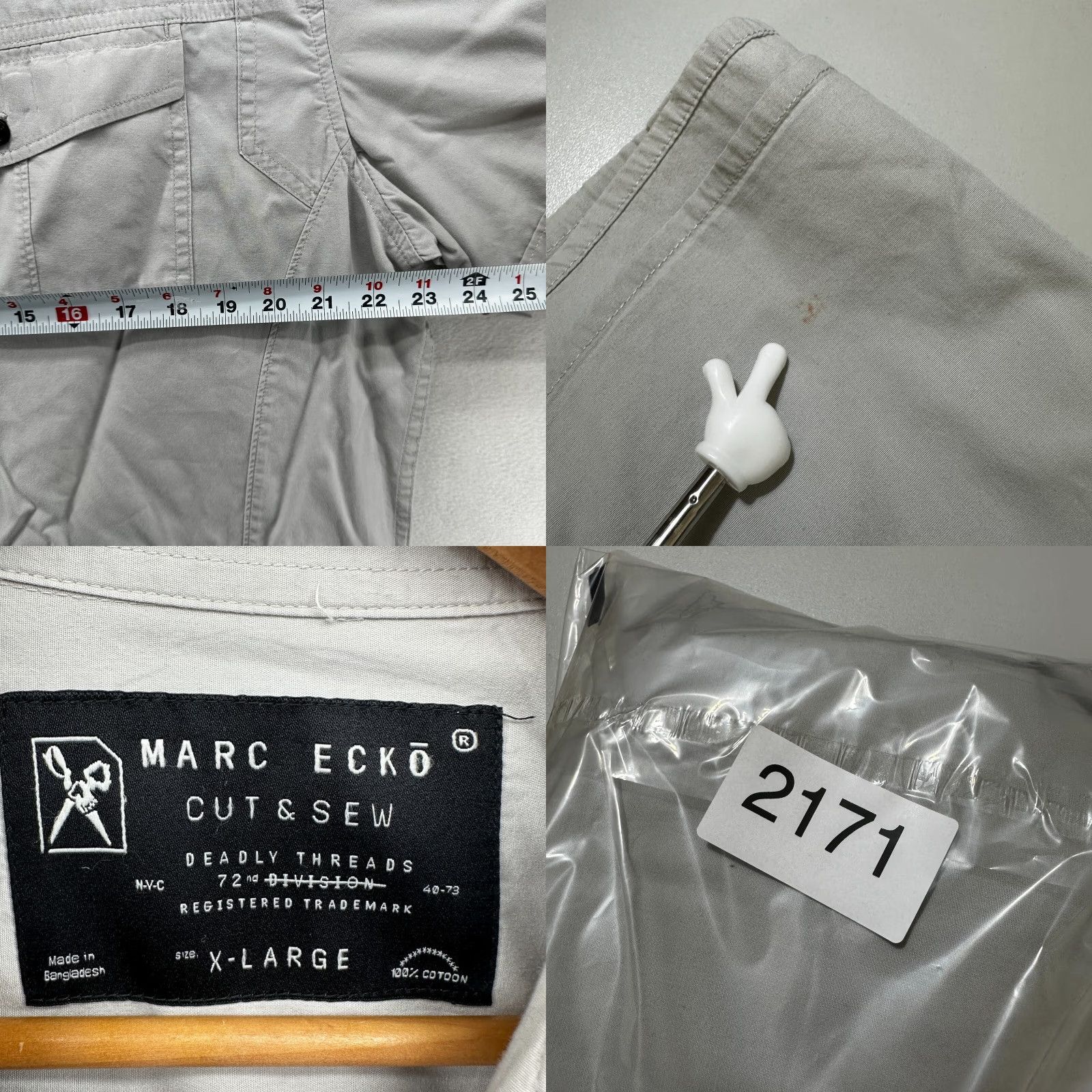 Marcs Marc Ecko Cut & Sew Button-Up Shirt Gray Mens XL Short Sleeve Collared Pockets Size US XL / EU 56 / 4 - 8 Thumbnail