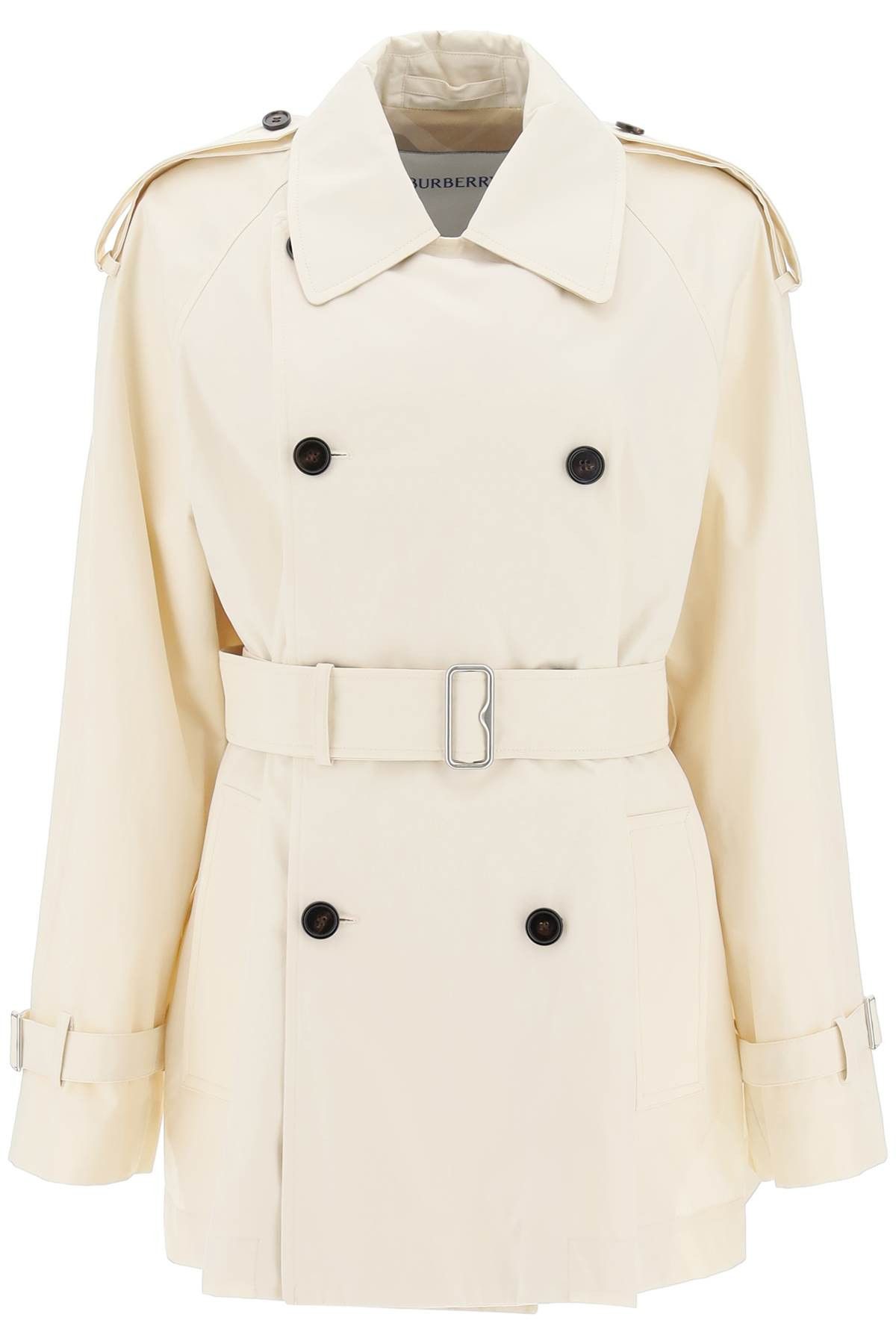 image of Burberry Short Cotton Gabardine Trench Coat in Calico, Women's (Size Small)