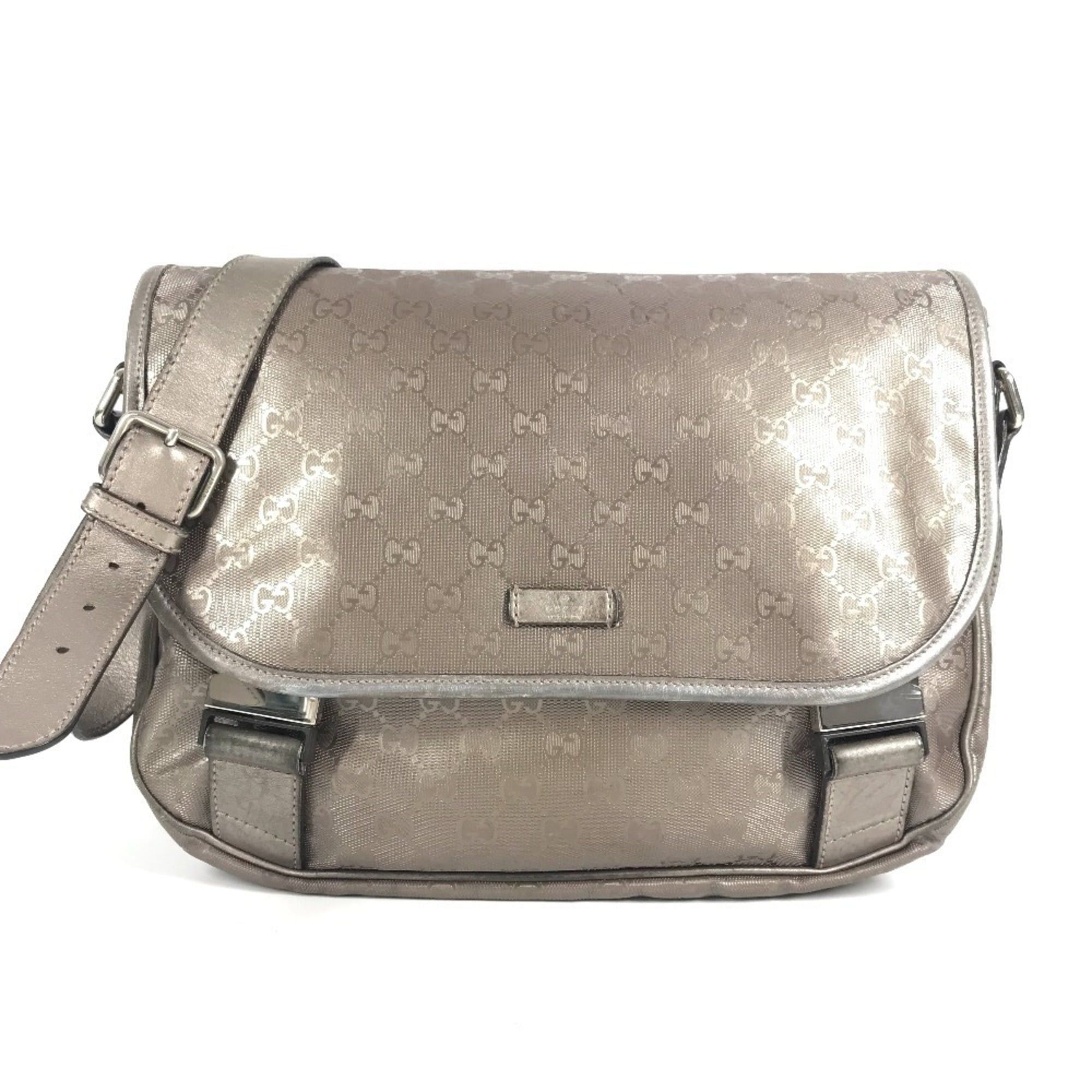 GUCCI 201732 GG Imprime Logo Flap Messenger Bag Crossbody Shoulder Imprime Men's and Women's Metallic