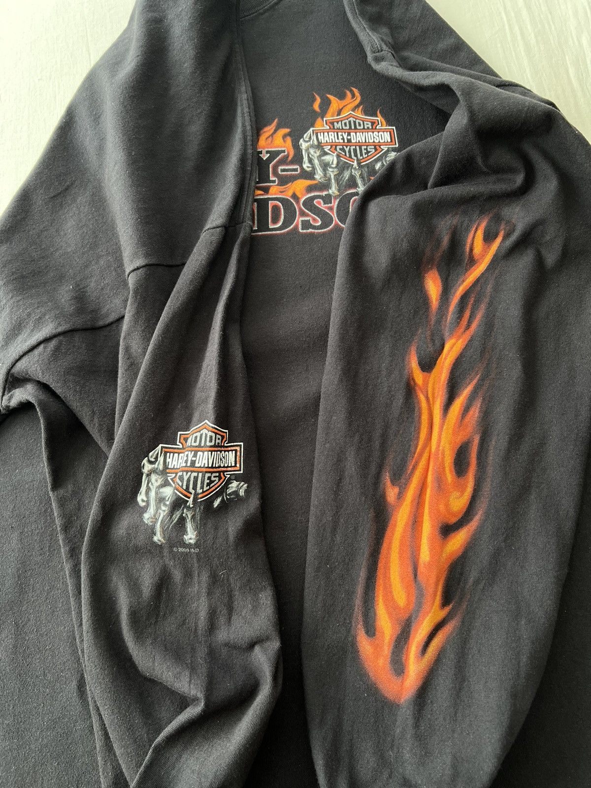 Harley Davidson Vintage 2009 Harley Davidson Fire Flame Long Sleeve T-shirt Size US XXL / EU 58 / 5 - 10 Thumbnail