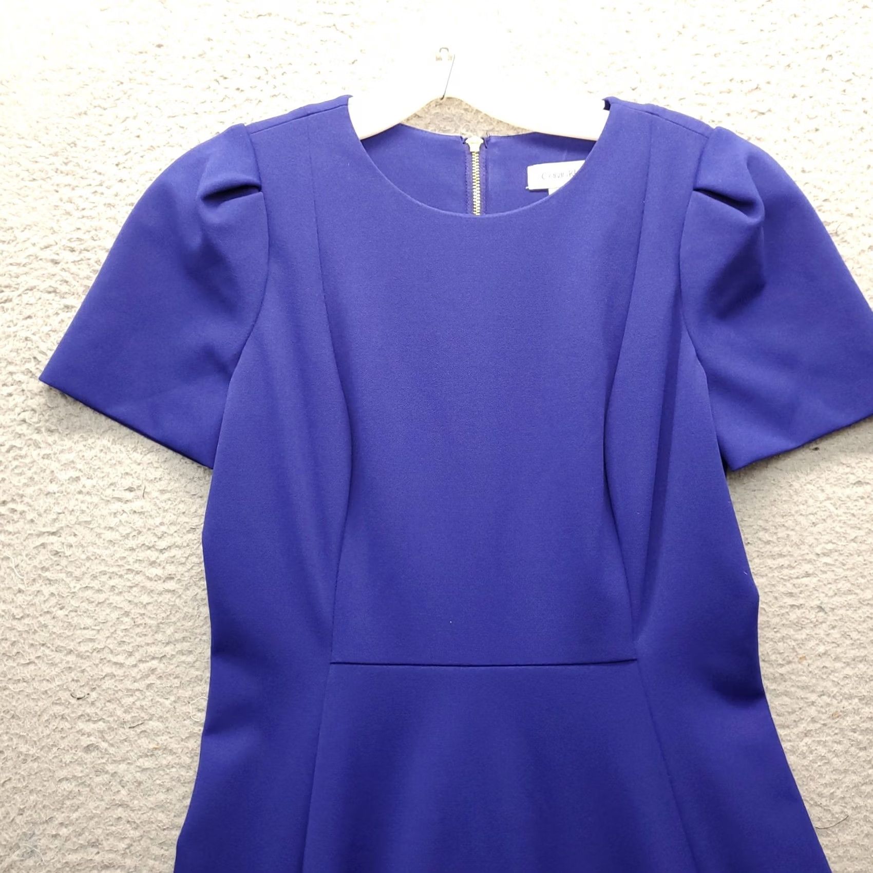 Calvin Klein Calvin Klein A Line Dress Womens Size 4 Blue Short Sleeve Back Zip - Solid, Knee Length, Puff Sleeve, Round Neck, Lined, Casual, Spring Summer, Womens Size 27" / US 4 / IT 40 - 3 Thumbnail