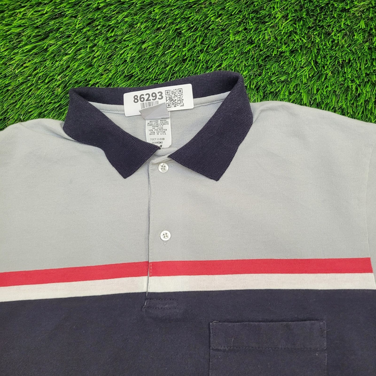 Vintage Vintage Red-Kap Polo Shirt Medium 21x28 Navy Gray Red Strips Size US M / EU 48-50 / 2 - 2 Thumbnail