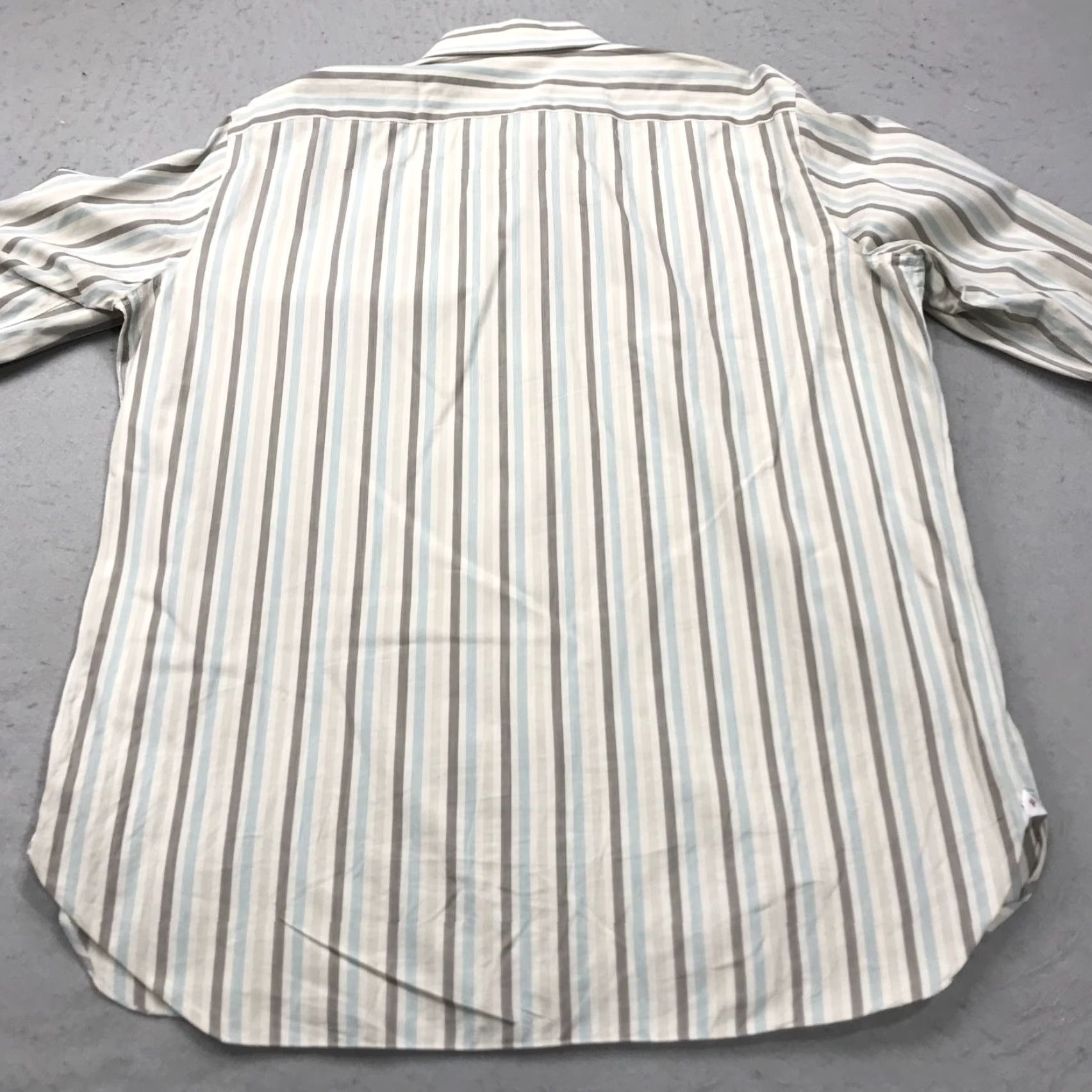 Isaia VINTAGE Isaia Napoli Shirt Mens 17 43 Cream Blue Striped Italy Dress Designer Barrel Size 46R - 6 Thumbnail