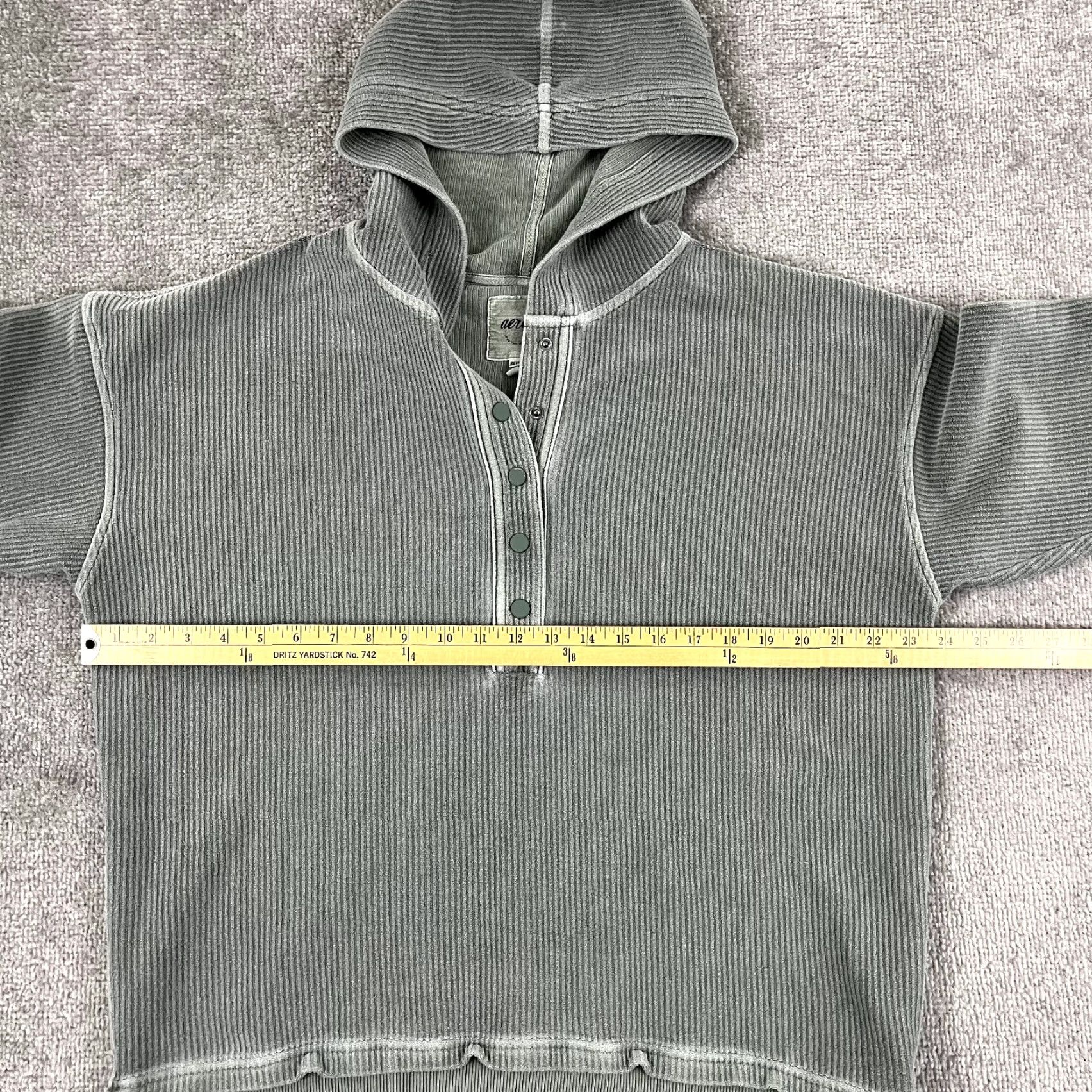 Vintage AERIE Jacket Womens XS Oversized Washed Green Textured Henley Hoodie Pullover Size XS / US 0-2 / IT 36-38 - 4 Thumbnail