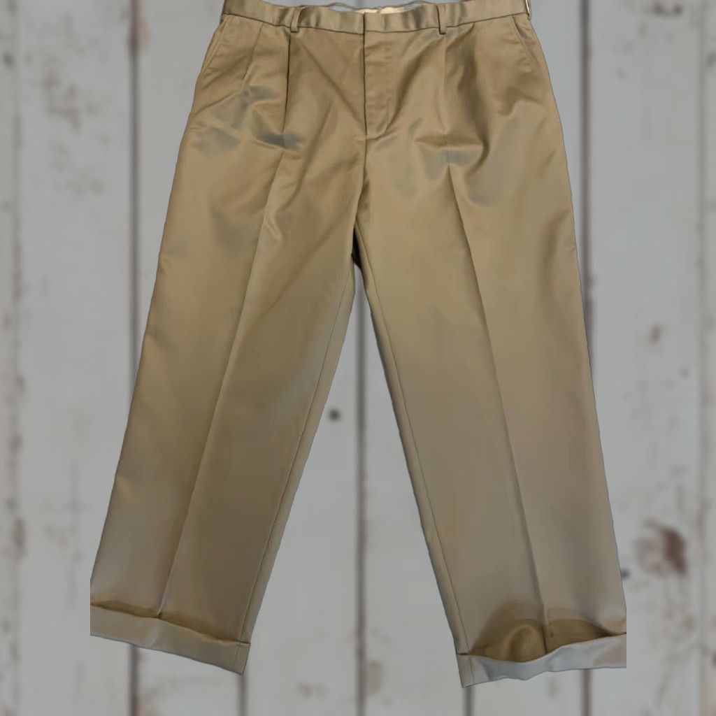 Lands' End Lands' End Men’s 42L Chino Pants Khaki Beige Pleated, Cuffed, Belted, Pockets, Straight Leg, 60% Cotton 40% Polyester, Machine Washable, Big & Tall Size US 42 / EU 58 - 1 Thumbnail