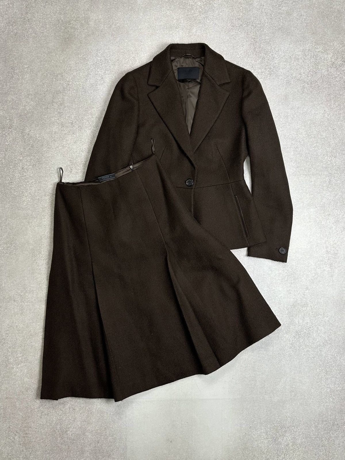 Prada PRADA Women’s Brown Wool Skirt Suit Set Blazer Jacket Skirt Size M / US 6-8 / IT 42-44 - 1 Thumbnail