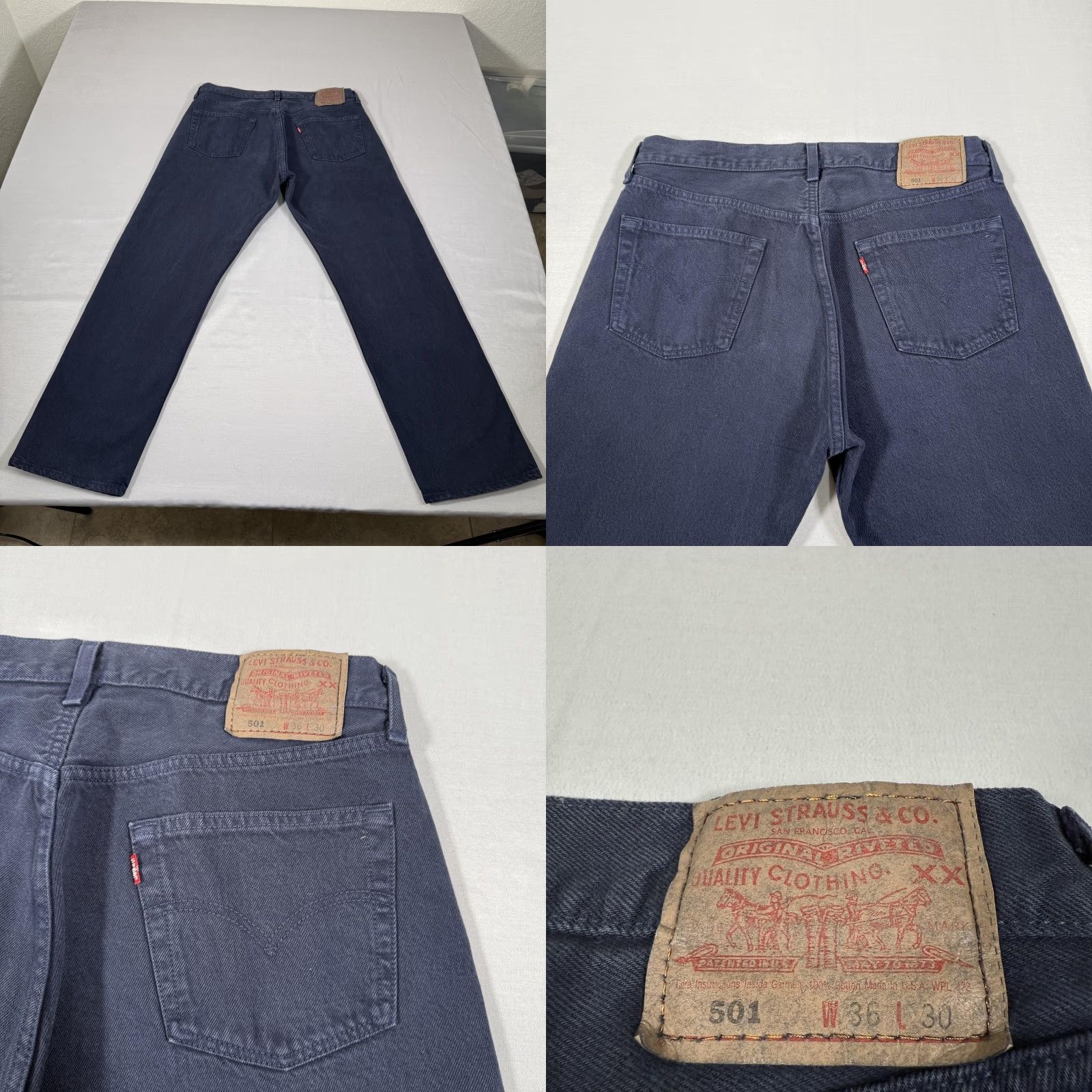 Levi's VINTAGE Levi's 501 Jeans Mens 36x30 Navy Blue Denim Straight Fit 90s USA 5-Pocket Button Fly Size US 36 / EU 52 - 9 Thumbnail