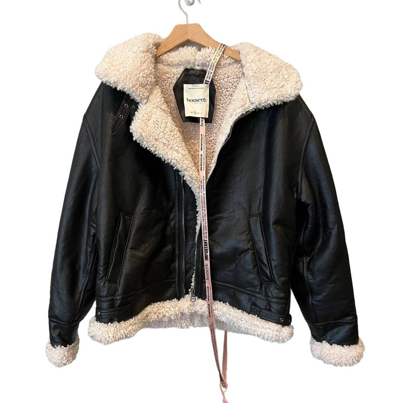 House of CB HOUSE OF CB Madden Faux Leather Jacket Faux Shearling (S) Size S / US 4 / IT 40 - 6 Thumbnail
