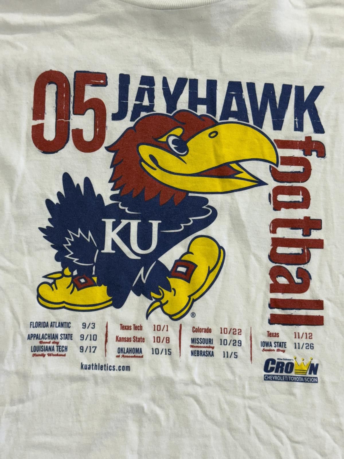 Adidas KU Jayhawks Football T-shirt 2005 Schedule Kansas University Size US XL / EU 56 / 4 - 5 Thumbnail