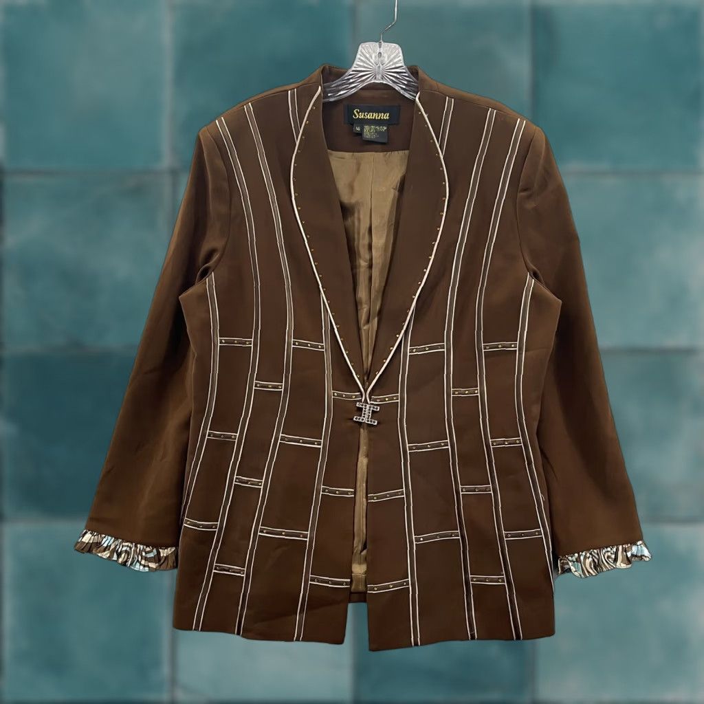Vintage VINTAGE Blazer Jacket 14 Womens Brown Lined Rhinestone Studded Bling Statement Susanna Blazer 1990s Ladies Brown Blazer Mens? Size XL / US 12-14 / IT 48-50 - 1 Thumbnail