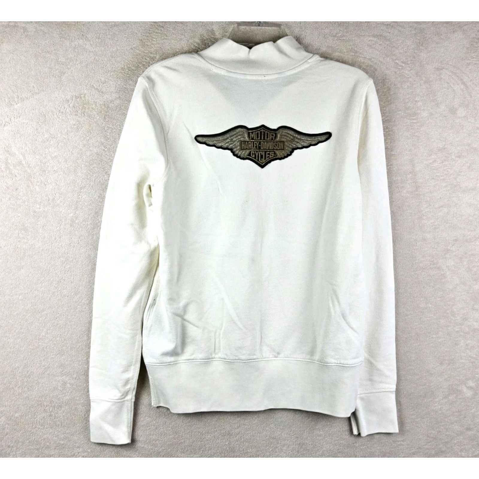 Harley Davidson Harley-Davidson Women's Sweatshirt 1/4 Zip Pullover Size S Ivory Felt Letter 100% Cotton Activewear Vintage: No Size S / US 4 / IT 40 - 2 Thumbnail