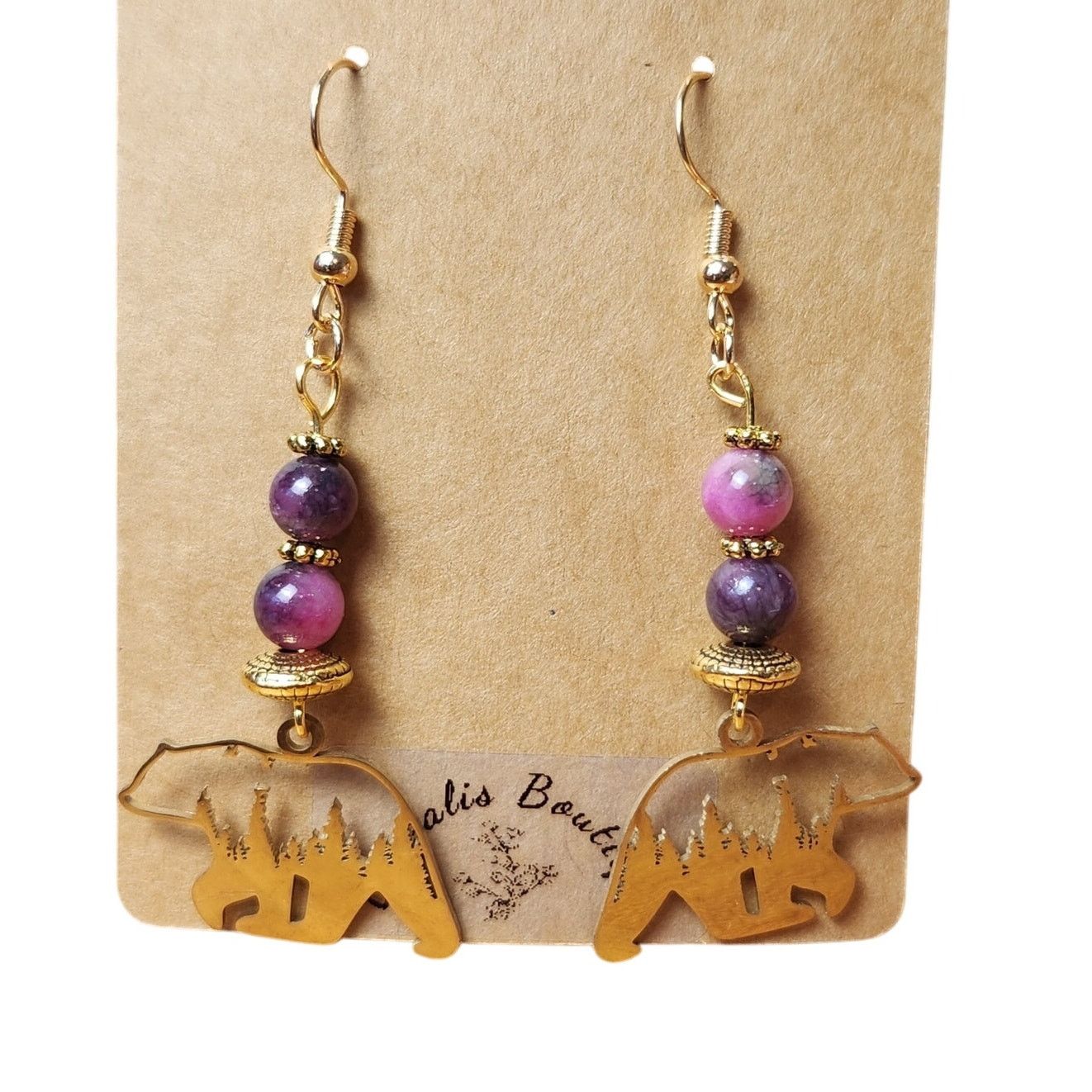 Other Handmade Bear Earrings Natural Stone Beads Stainless Steel Size ONE SIZE - 2 Thumbnail